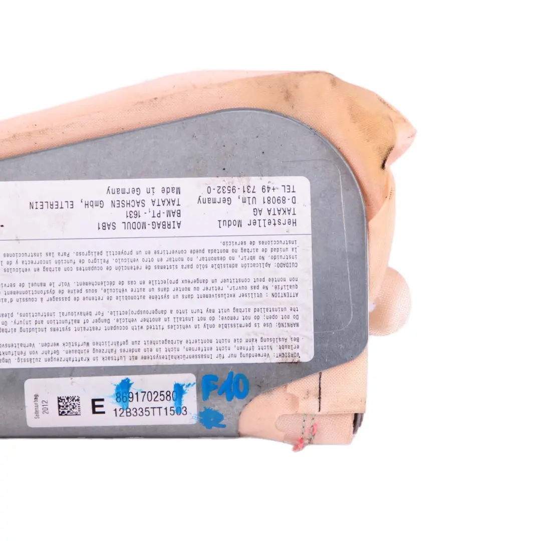 Poduszka Powietrzna Fotela Airbag Prawy Przód do BMW F10 F11 o numerze 9170258 BMW F10 F11 Poduszka Powietrzna Fotela Airbag Prawy Przód - SKU 9170258 - Numer Części 9170258