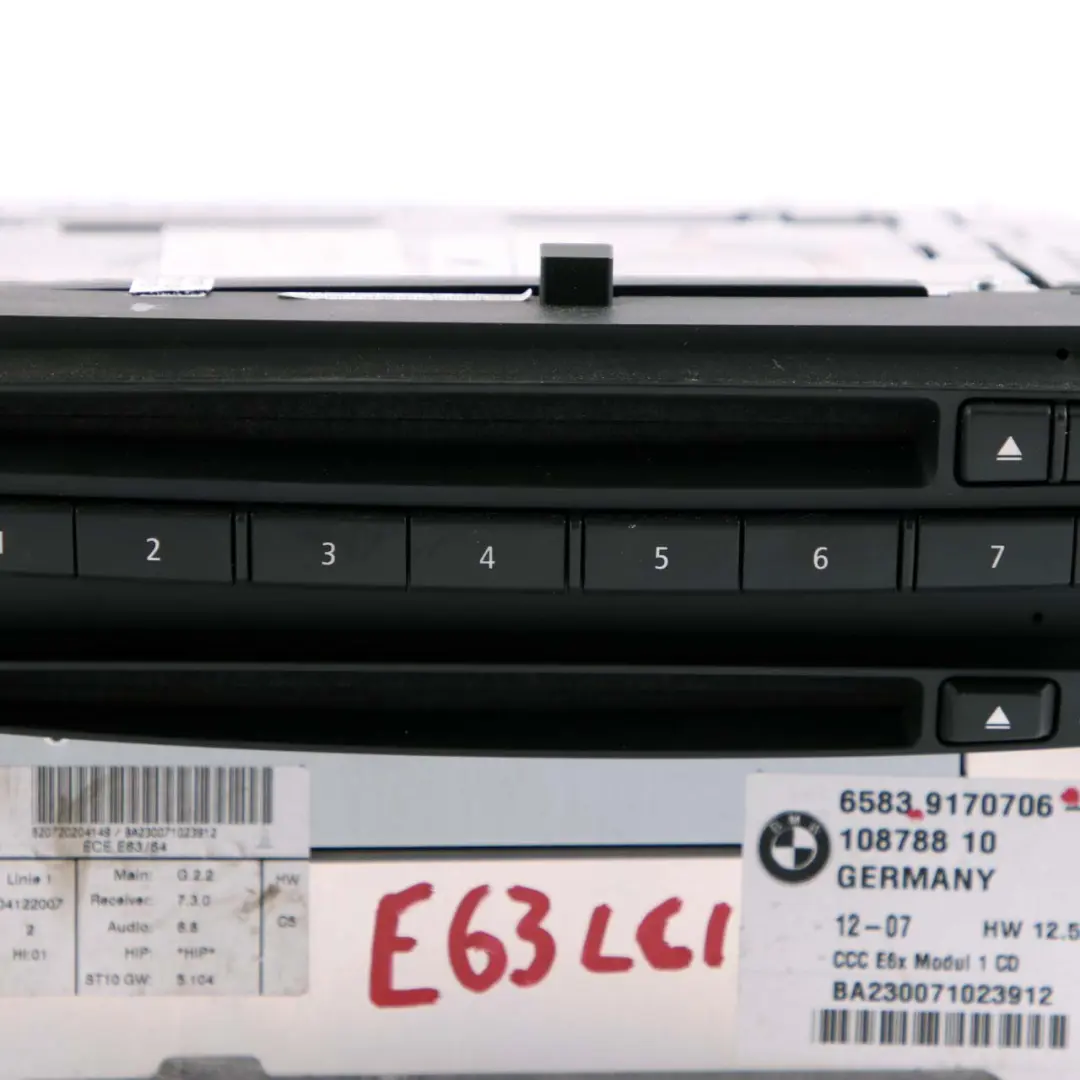 BMW 6 Series E63 LCI CCC DVD Sat Navigation System CD Player Head Unit - SKU 9170706 - Part number 9170706