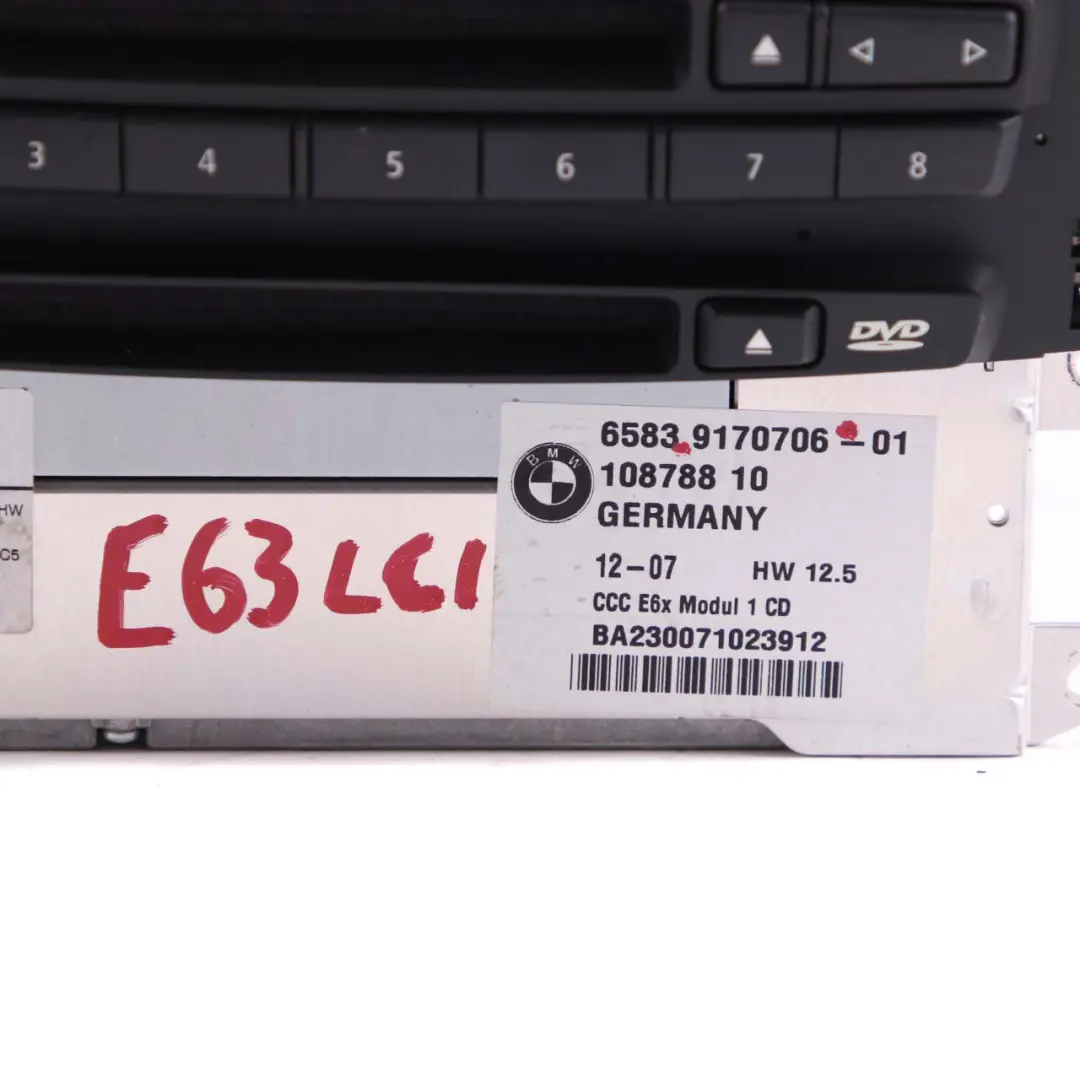 BMW 6 Series E63 LCI CCC DVD Sat Navigation System CD Player Head Unit - SKU 9170706 - Part number 9170706