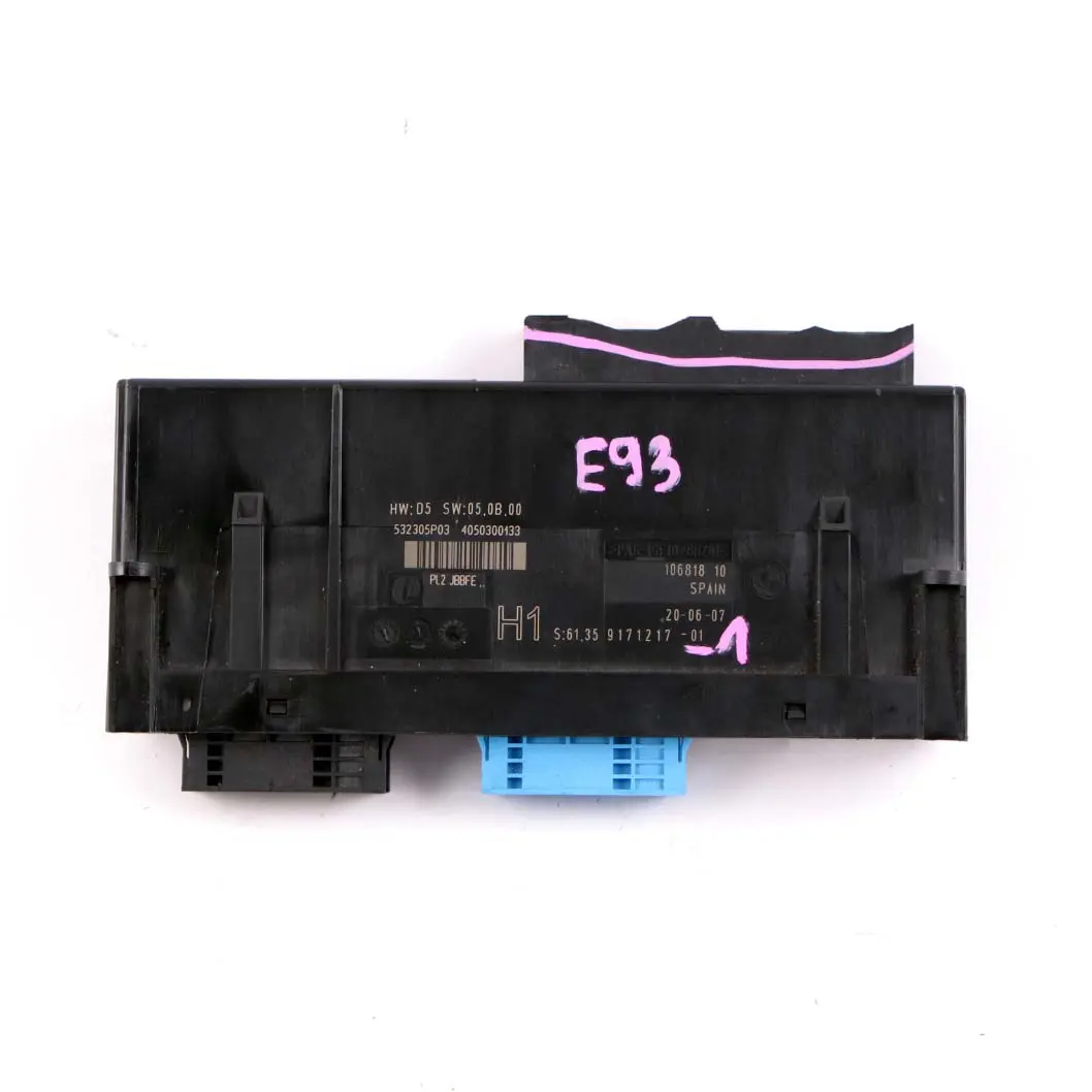 ECU Body Control Module H1 PL2 JBBFE Junction Box to BMW E93 with Part number 9171217 BMW E93 ECU Body Control Module H1 PL2 JBBFE Junction Box - SKU 9171217-1 - Part number 9171217