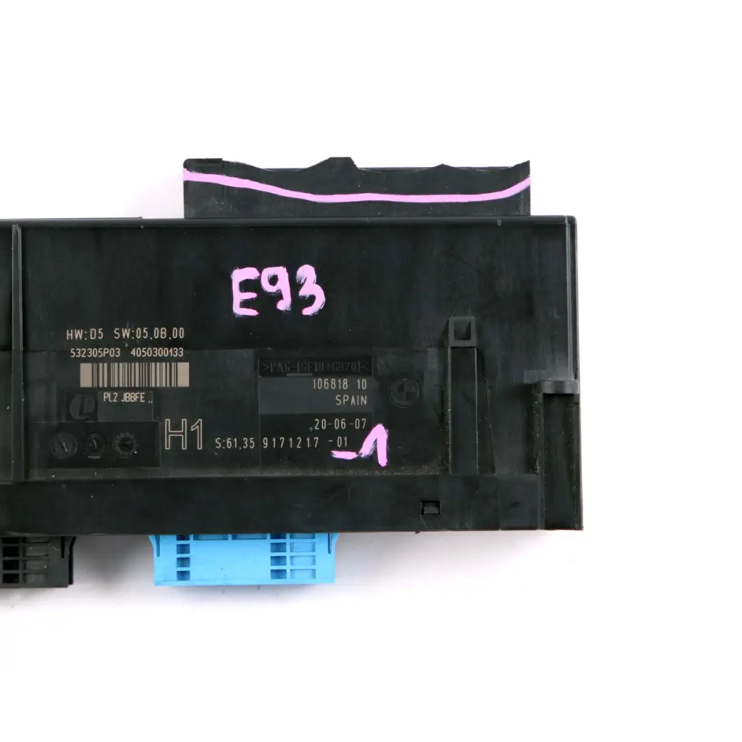 ECU Body Control Module H1 PL2 JBBFE Junction Box to BMW E93 with Part number 9171217 BMW E93 ECU Body Control Module H1 PL2 JBBFE Junction Box - SKU 9171217-1 - Part number 9171217