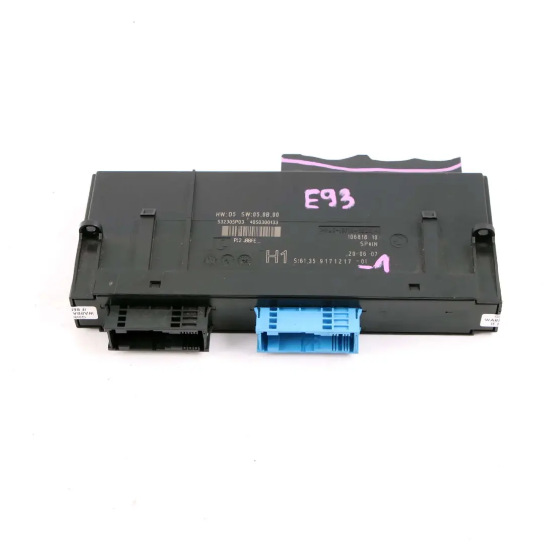 ECU Body Control Module H1 PL2 JBBFE Junction Box to BMW E93 with Part number 9171217 BMW E93 ECU Body Control Module H1 PL2 JBBFE Junction Box - SKU 9171217-1 - Part number 9171217
