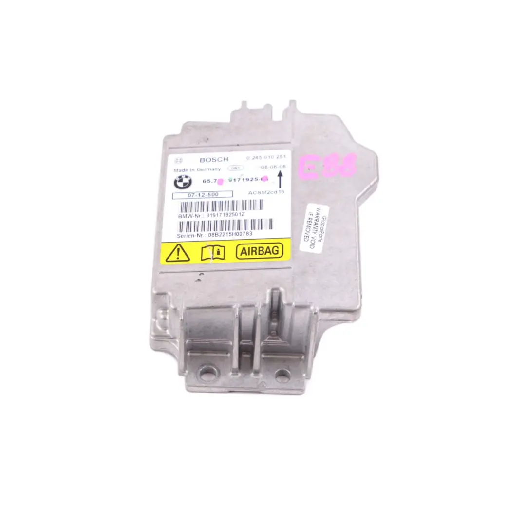 Moduł Sensor Sterownik Poduszek Powietrznych Airbag SRS do BMW E88 o numerze 9171925 BMW E88 Moduł Sensor Sterownik Poduszek Powietrznych Airbag SRS - SKU 9171925 - Numer Części 9171925