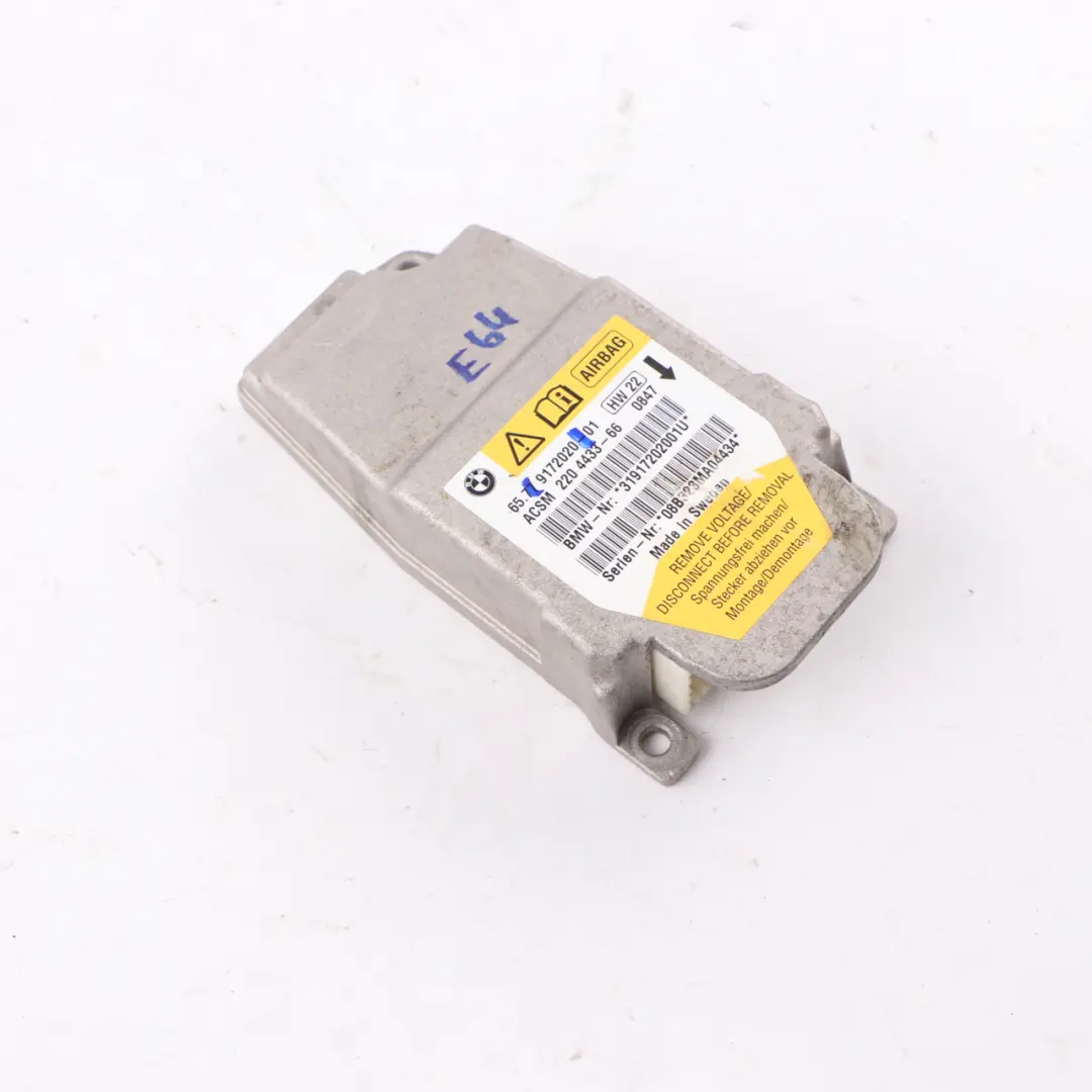 Airbag Modul Sensor ECU Airbag Einheit für BMW E64 Cabrio mit Teilenummer 9172020 BMW E64 Cabrio Airbag Modul Sensor ECU Airbag Einheit - SKU 9172020 - Teilenummer 9172020
