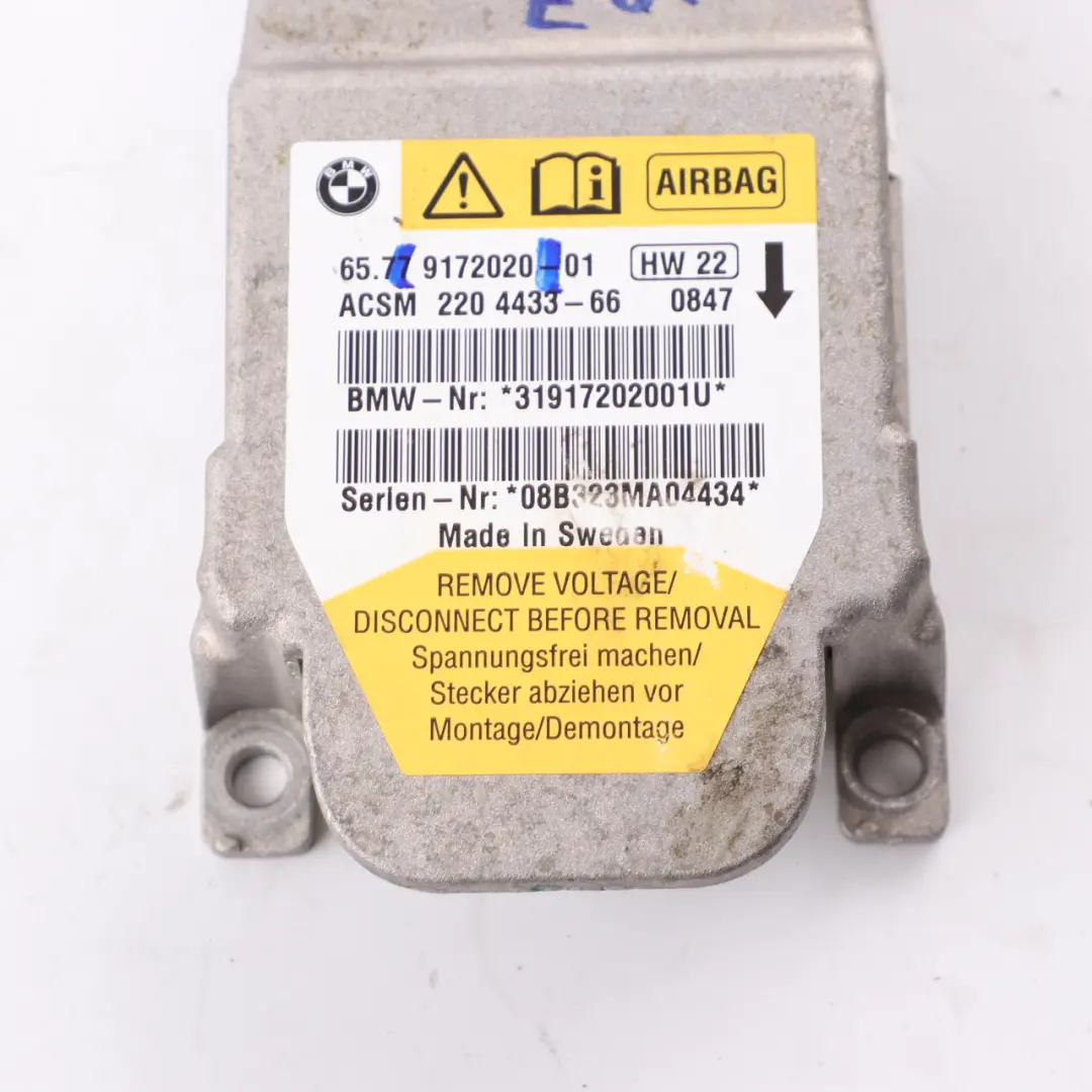 Capteur du module d'airbag ECU Air Bag Unit pour BMW E64 Convertible à propos du numéro de pièce 9172020 BMW E64 Convertible Capteur du module d'airbag ECU Air Bag Unit - SKU 9172020 - Numéro de pièce 9172020