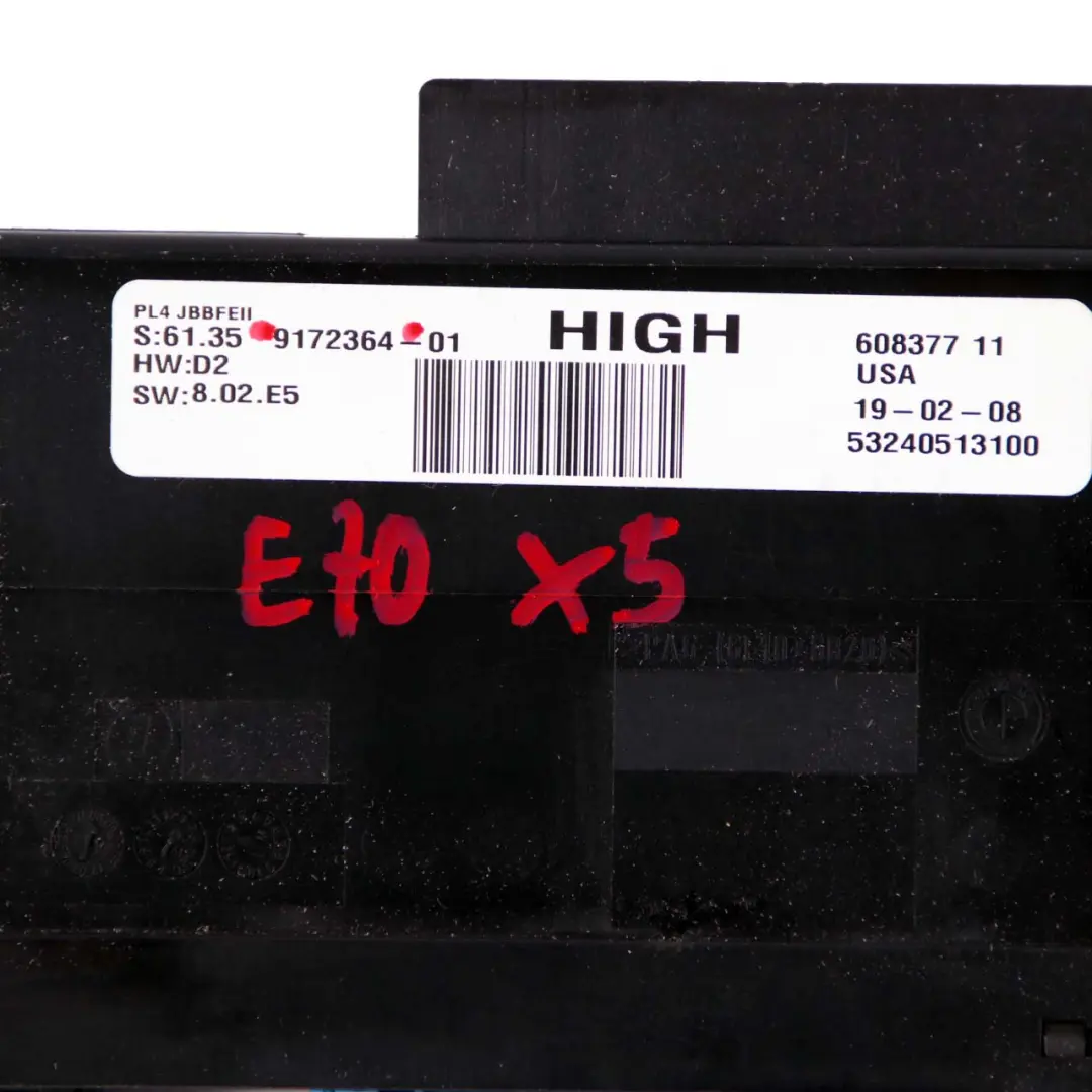 BMW E70 ECU Boîte jonction module commande carrosserie Haut PL4 JBBFEII - SKU 9172364 - Numéro de pièce 9172364
