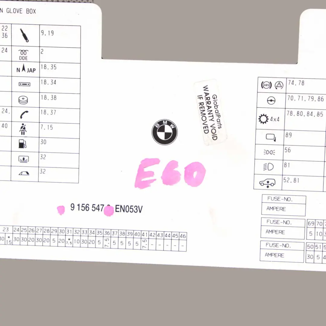 BMW E60 LCI E61 Map Fuse Box Grouping Diagram Card 9156547 - SKU 9177871 - Part number 9177871