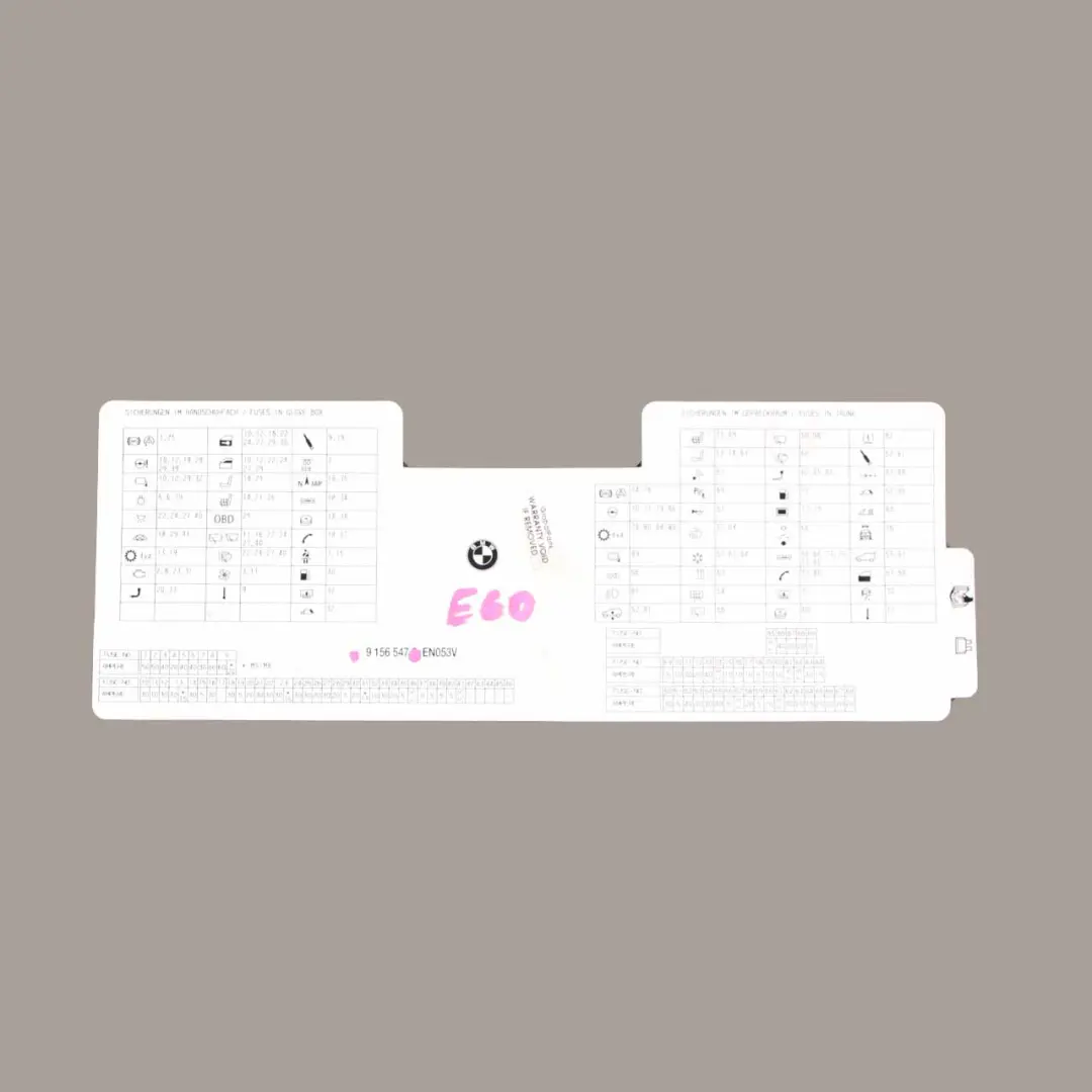 BMW E60 LCI E61 Map Fuse Box Grouping Diagram Card 9156547 - SKU 9177871 - Part number 9177871