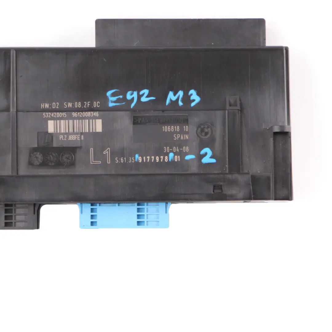 ECU Body Control Module Junction Box L1 PL2 JBBFE III to BMW E92 M3 with Part number 9177978 BMW E92 M3 ECU Body Control Module Junction Box L1 PL2 JBBFE III - SKU 9177978-2 - Part number 9177978