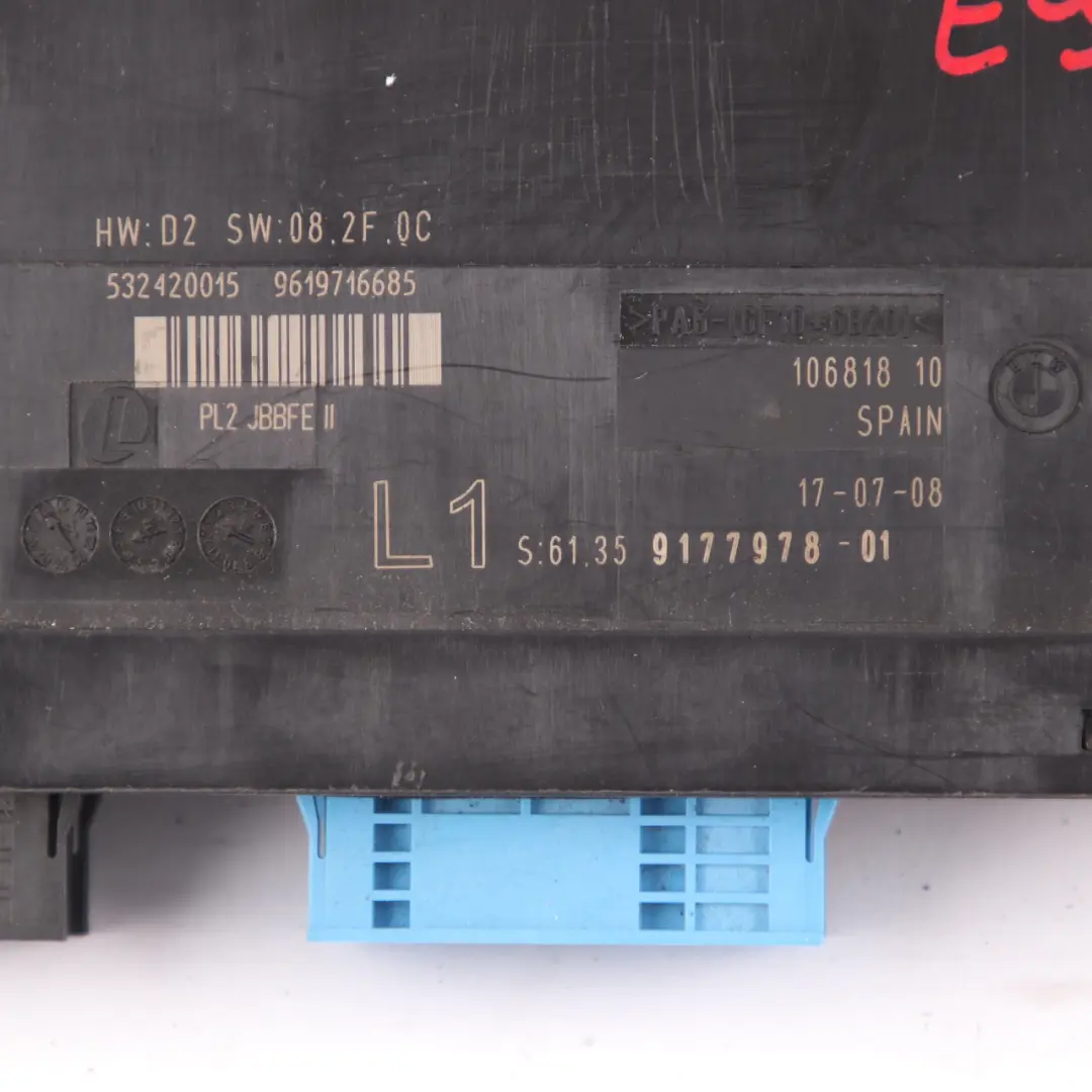ECU Body Control Module Junction Box L1 PL2 JBBFE to BMW E92 with Part number 9177978 BMW E92 ECU Body Control Module Junction Box L1 PL2 JBBFE - SKU 9177978 - Part number 9177978