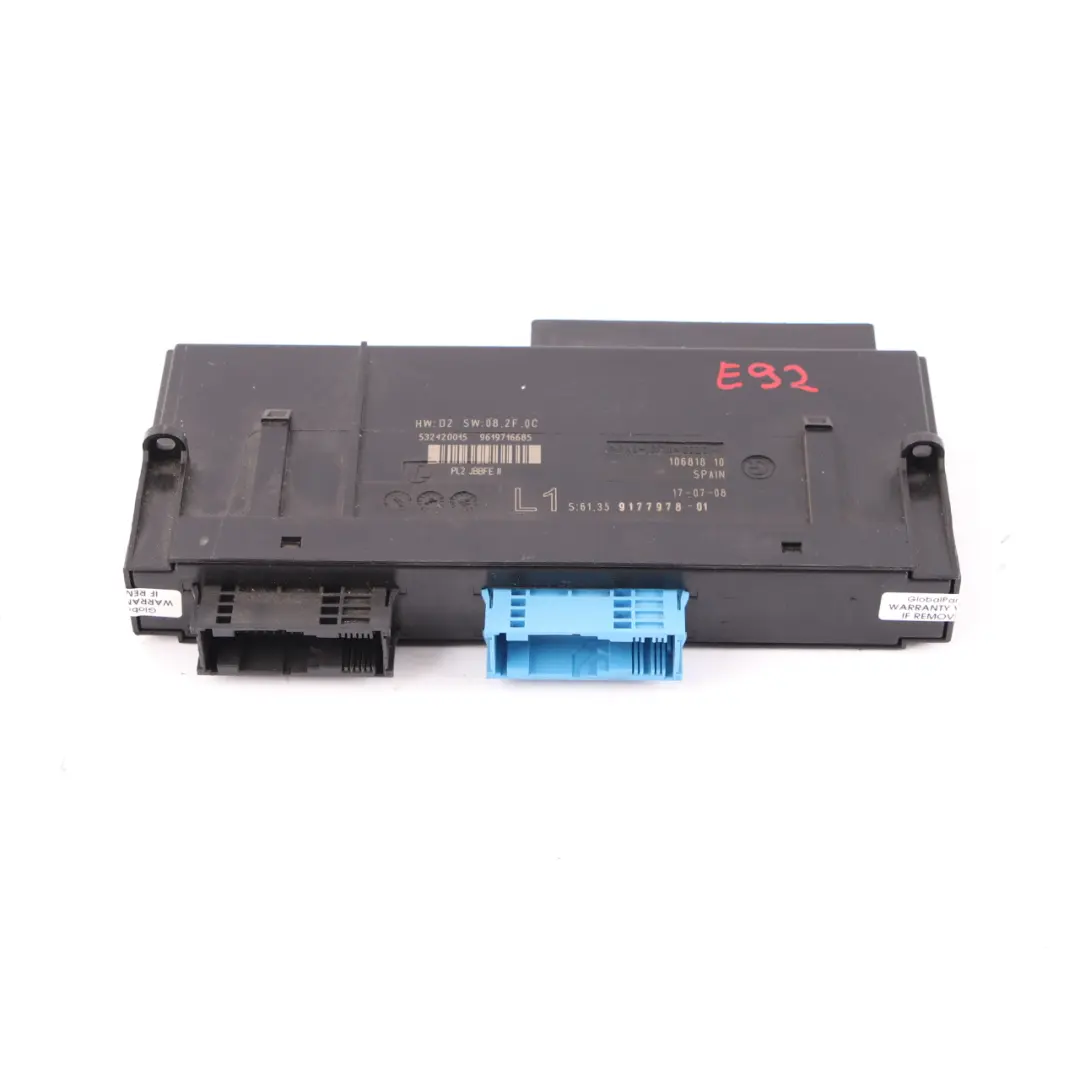 BMW E92 ECU Boite Jonction Module De Controle Carrosserie L1 PL2 JBBFE - SKU 9177978 - Numéro de pièce 9177978