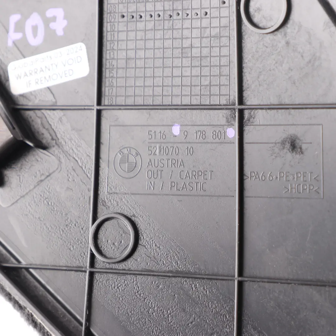 Trim BMW F07 Centre Console Bottom Panel Carpet Front Left N/S Black to with Part number 9187509 Trim BMW F07 Centre Console Bottom Panel Carpet Front Left N/S Black - SKU 9178801 - Part number 9187509