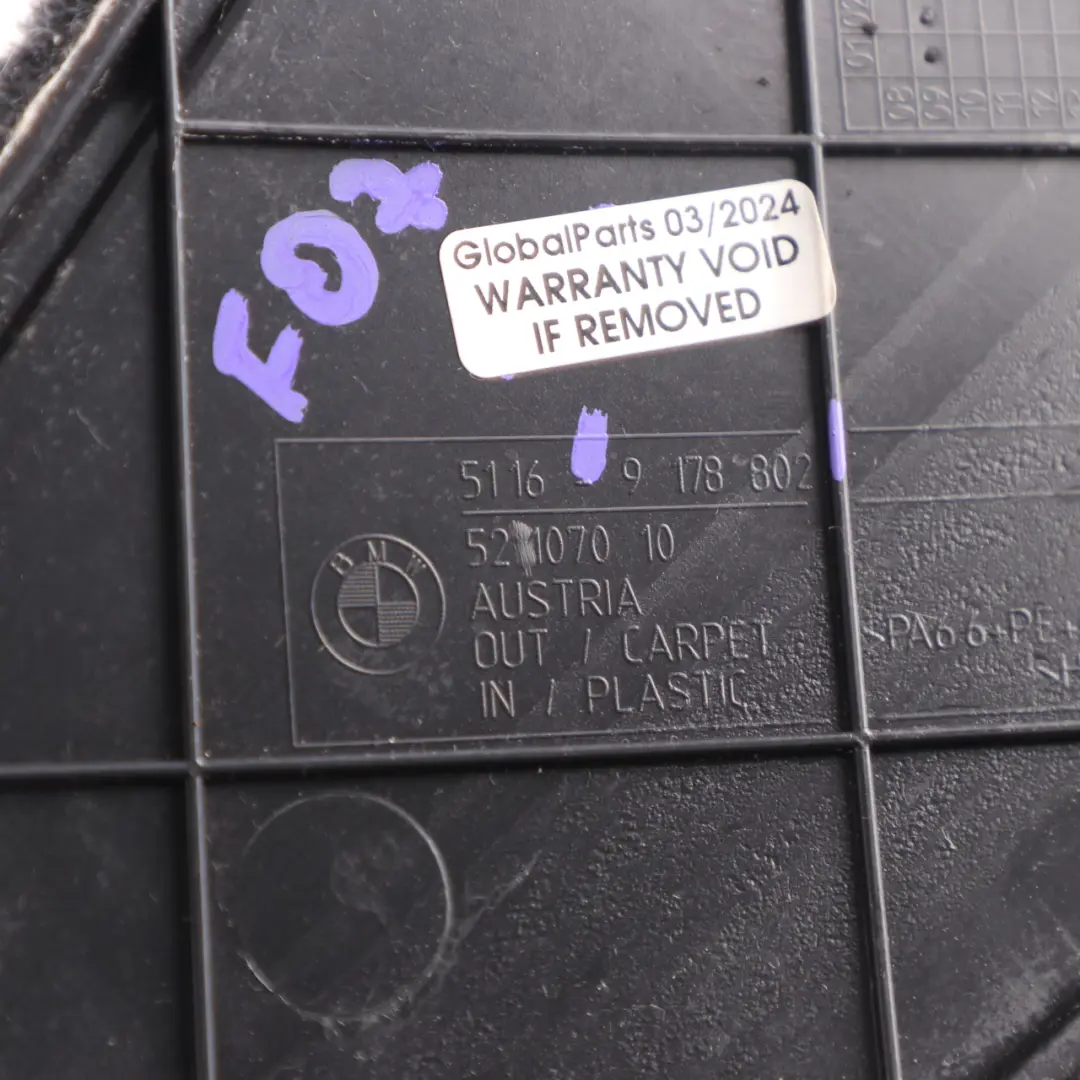 Trim BMW F07 Centre Console Bottom Panel Carpet Front Right O/S Black to with Part number 9187510 Trim BMW F07 Centre Console Bottom Panel Carpet Front Right O/S Black - SKU 9178802 - Part number 9187510