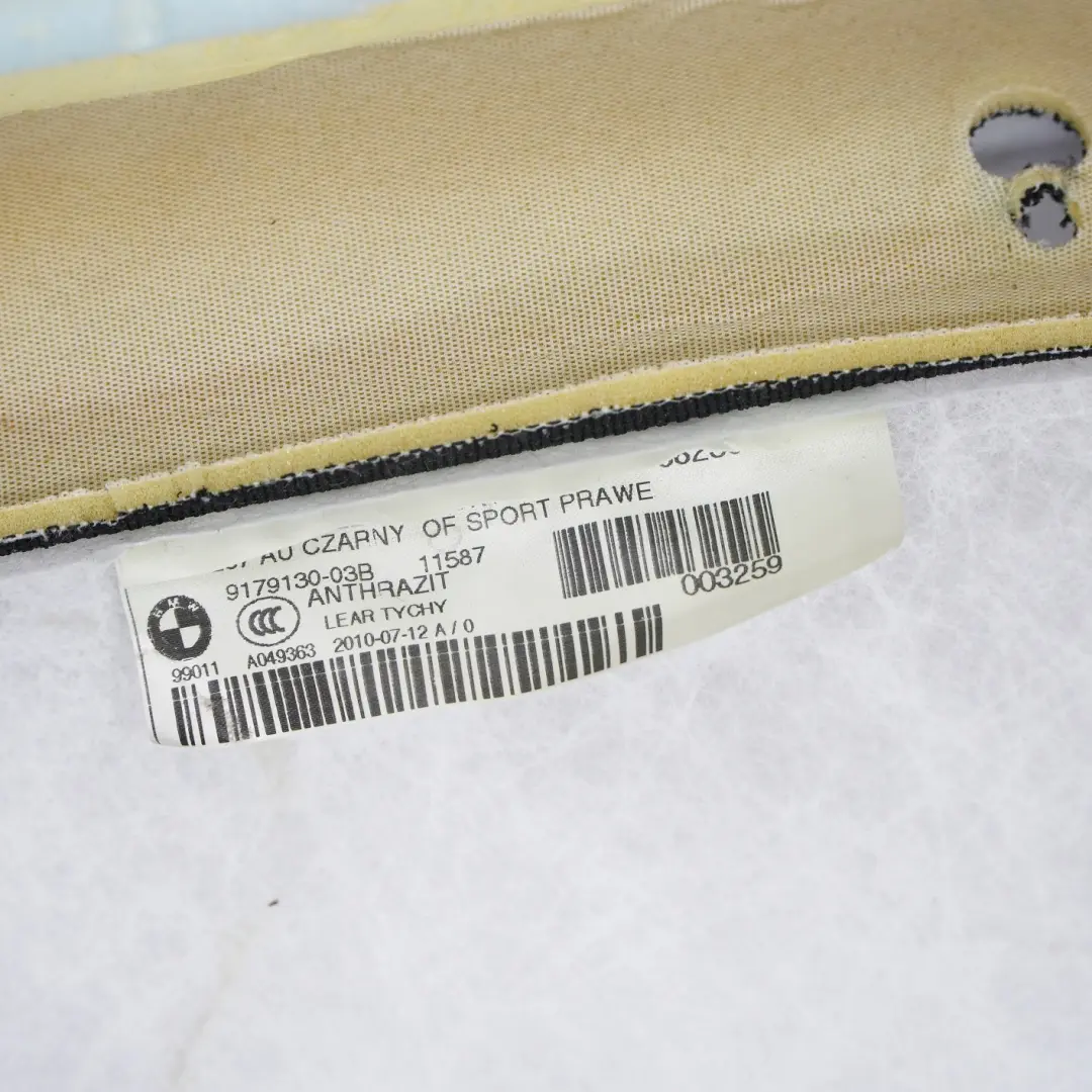 BMW E87 LCI Delantero Derecho Asiento Deportivo Respaldo Cubierta Tela Red - SKU 9179130-1 - Número de pieza 9179130