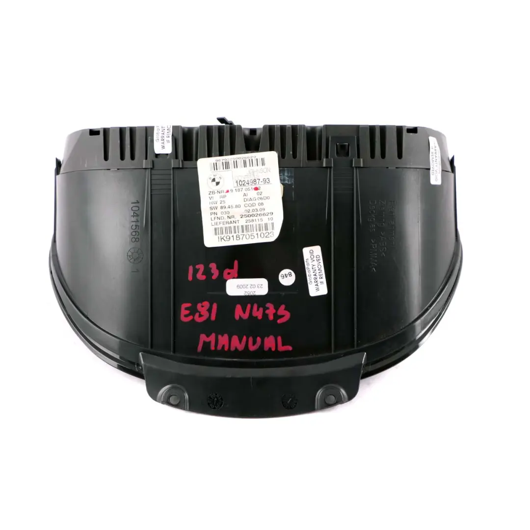 N47S Speedo Clocks Instruments MPH Manual to BMW E81 E82 E88 E87 LCI 123d with Part number 9187051 BMW E81 E82 E88 E87 LCI 123d N47S Speedo Clocks Instruments MPH Manual - SKU 9187051-1 - Part number 9187051