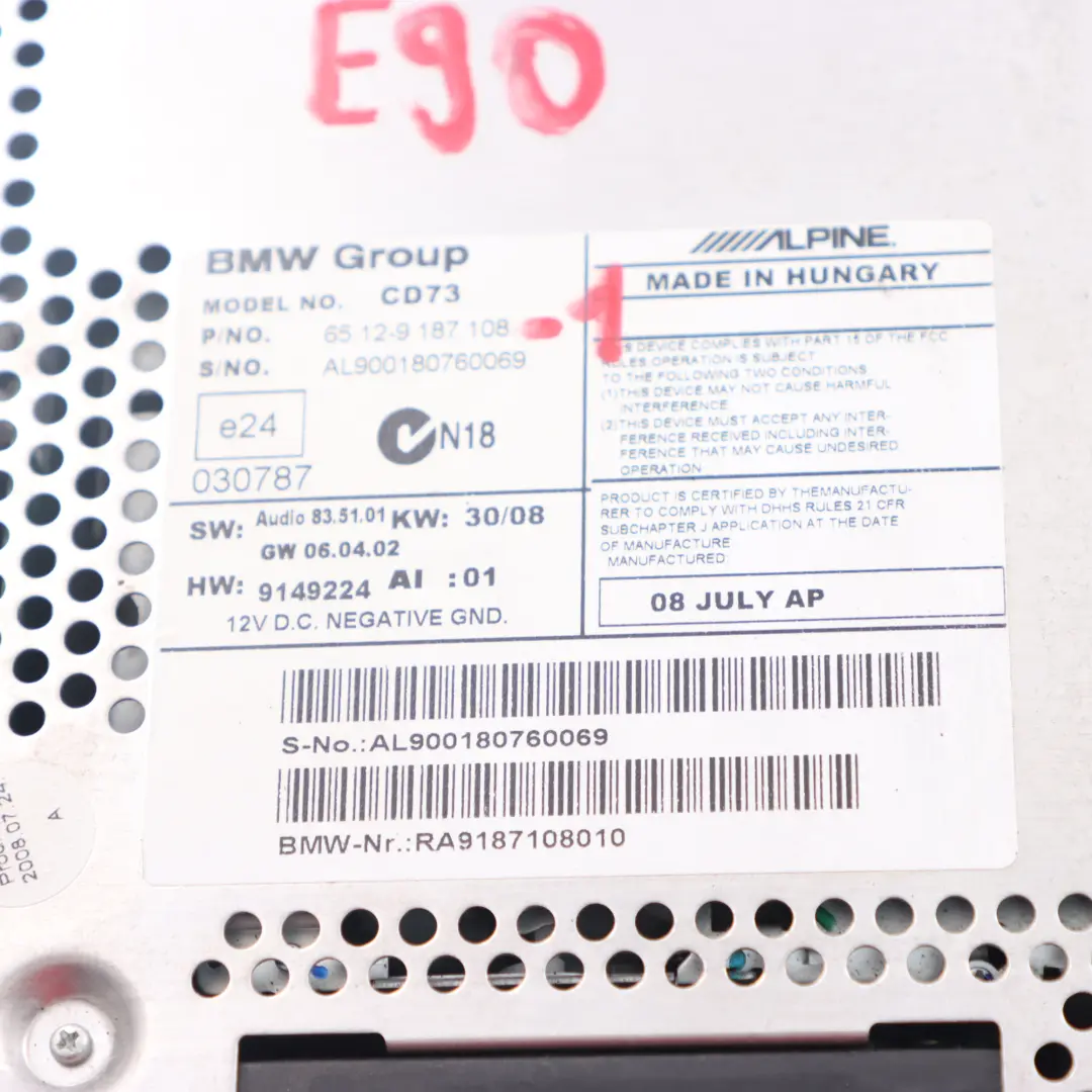 BMW E81 E89 E90 E91 Radio Professional CD - SKU 9187108-1 - Numer Części 9187108