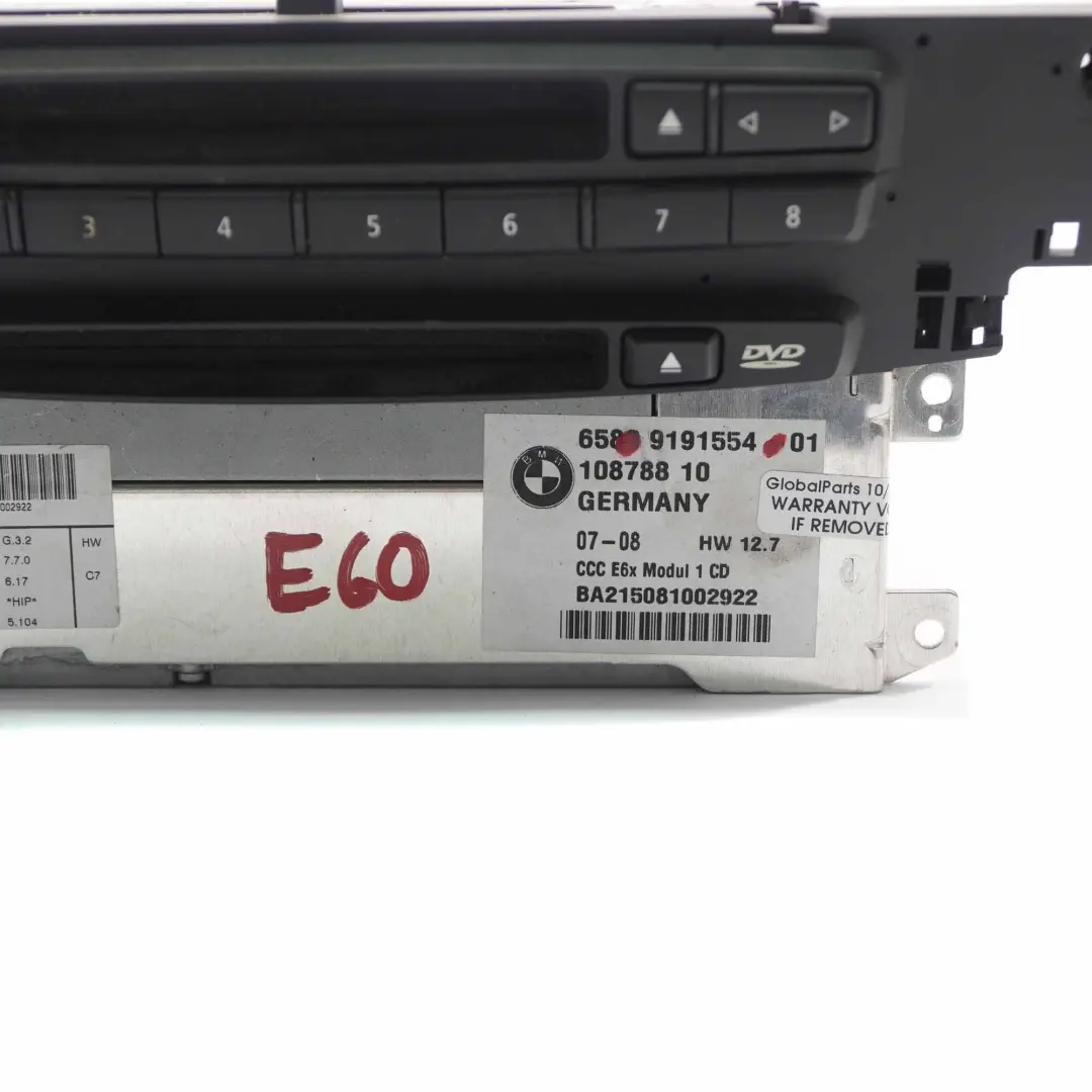 Navigation Head Unit BMW E60 E61 CCC CD Sat Nav Player System Controller to with Part number 9191554 Navigation Head Unit BMW E60 E61 CCC CD Sat Nav Player System Controller - SKU 9191554 - Part number 9191554