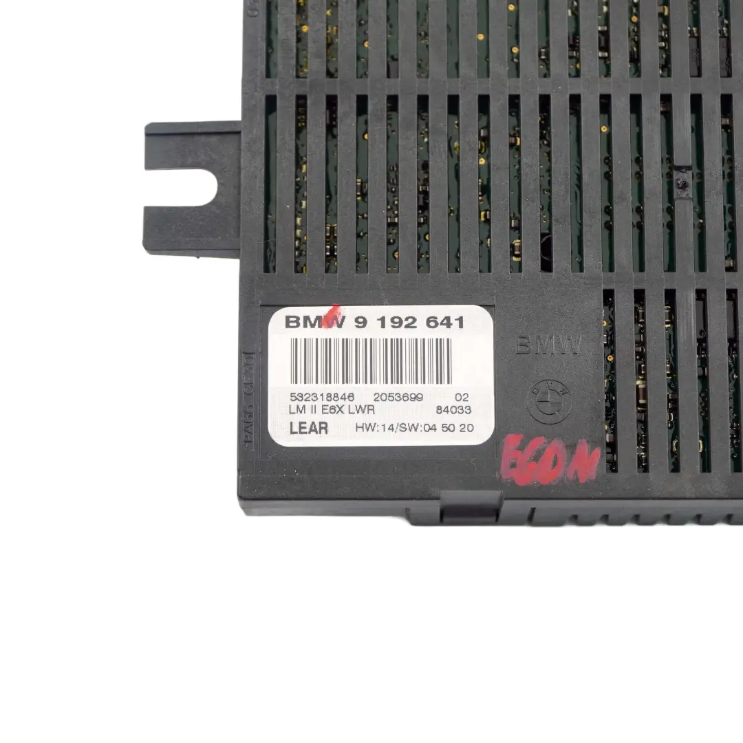 Módulo de Luz Unidad de Control ECU Lear LM II E6X LWR para BMW E60 LCI con número de pieza 9192641 BMW E60 LCI Módulo de Luz Unidad de Control ECU Lear LM II E6X LWR - SKU 9192641 - Número de pieza 9192641