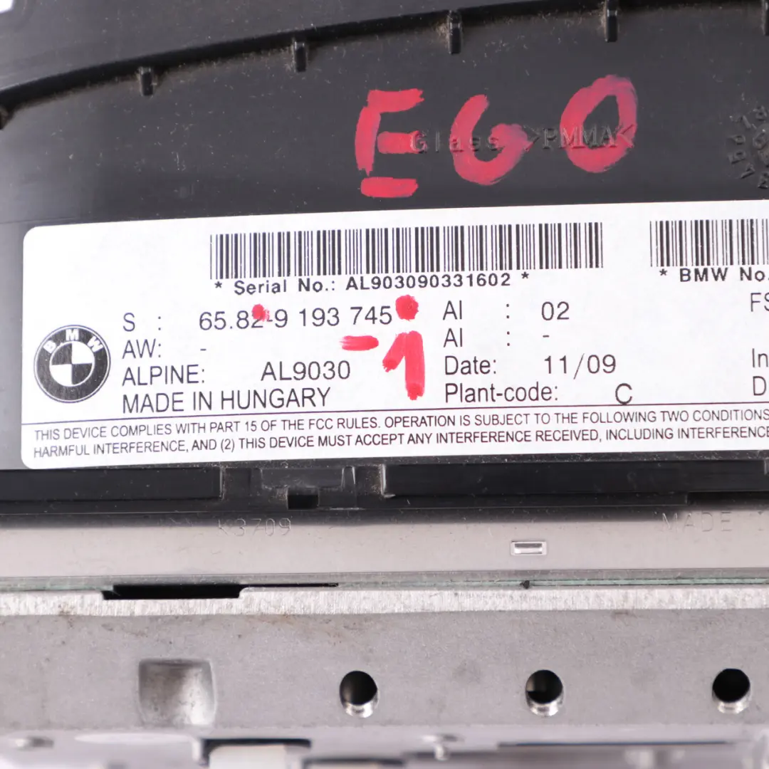 BMW E60 E61 E90 LCI 1 Ekran wyświetlacza 8,8" Monitor Sat Nav - SKU 9193745-1 - Numer Części 9193745