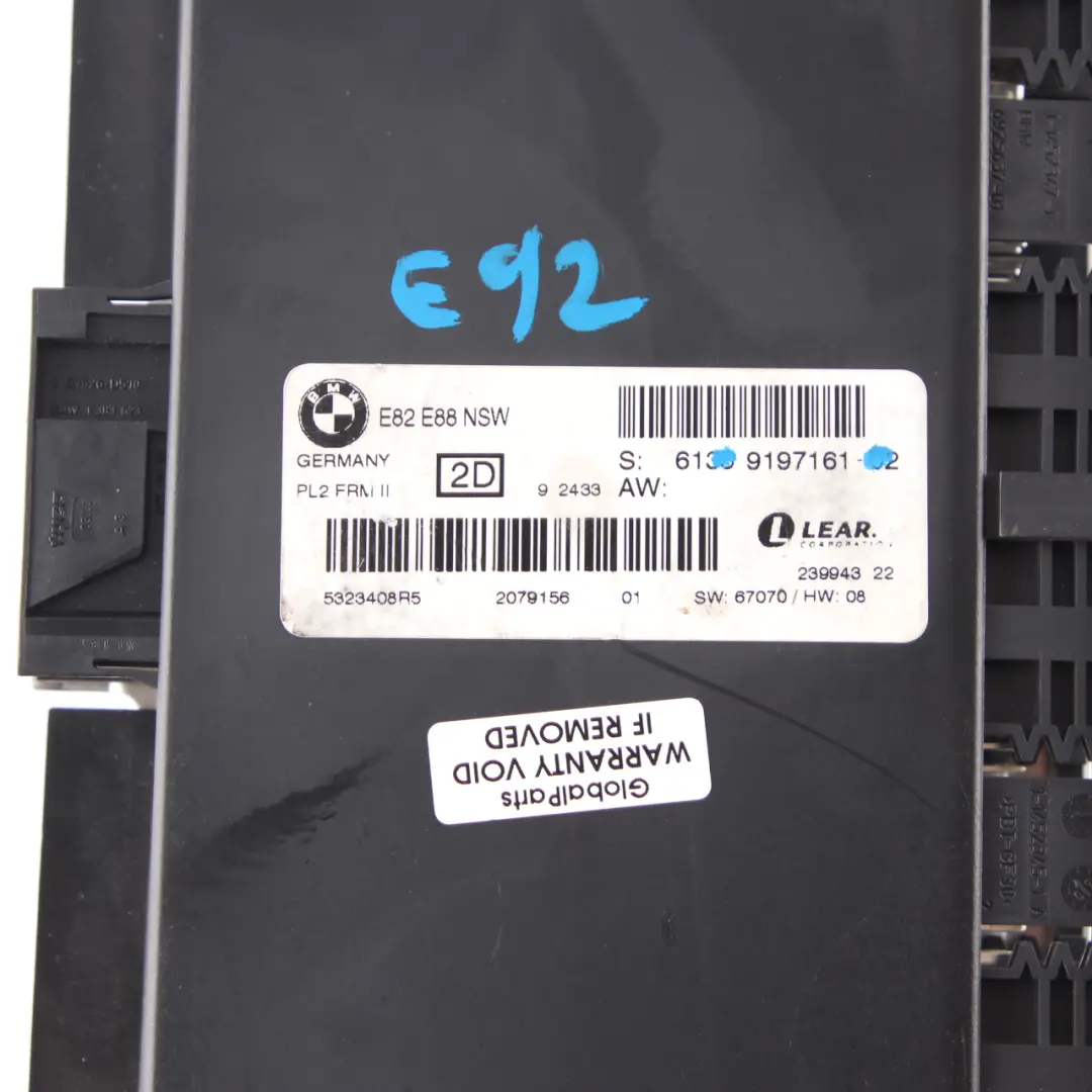 Light Control Unit ECU Footwell Light Module PL2 FRM II Lear to BMW E92 with Part number 9197161 BMW E92 Light Control Unit ECU Footwell Light Module PL2 FRM II Lear - SKU 9197161-2 - Part number 9197161