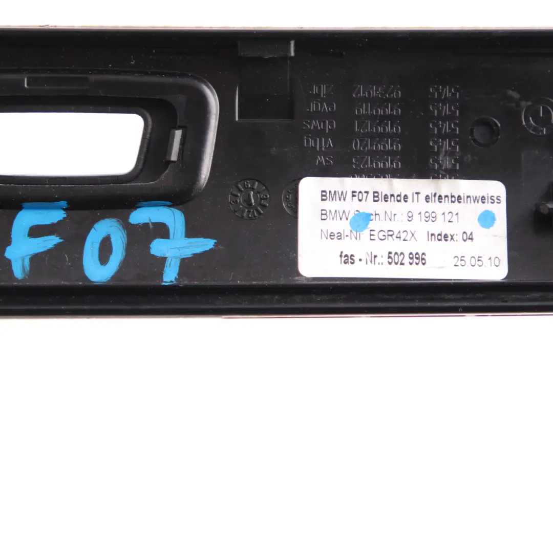 Storage Box Dashboard Centre Console Instrument Panel Strip Ivory White to BMW F07 with Part number 9199121 BMW F07 Storage Box Dashboard Centre Console Instrument Panel Strip Ivory White - SKU 9199121 - Part number 9199121