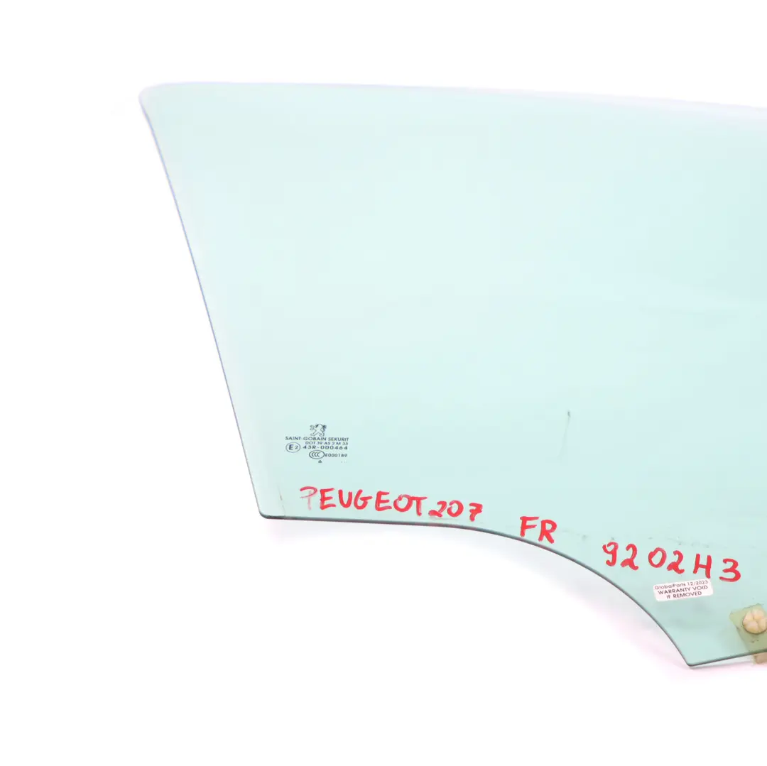 Cristal Puerta Delantera Derecha Acristalamiento Verde AS2 para Peugeot 207 con número de pieza 9202 H3 Peugeot 207 Cristal Puerta Delantera Derecha Acristalamiento Verde AS2 - SKU 9202 H3 - Número de pieza 9202 H3