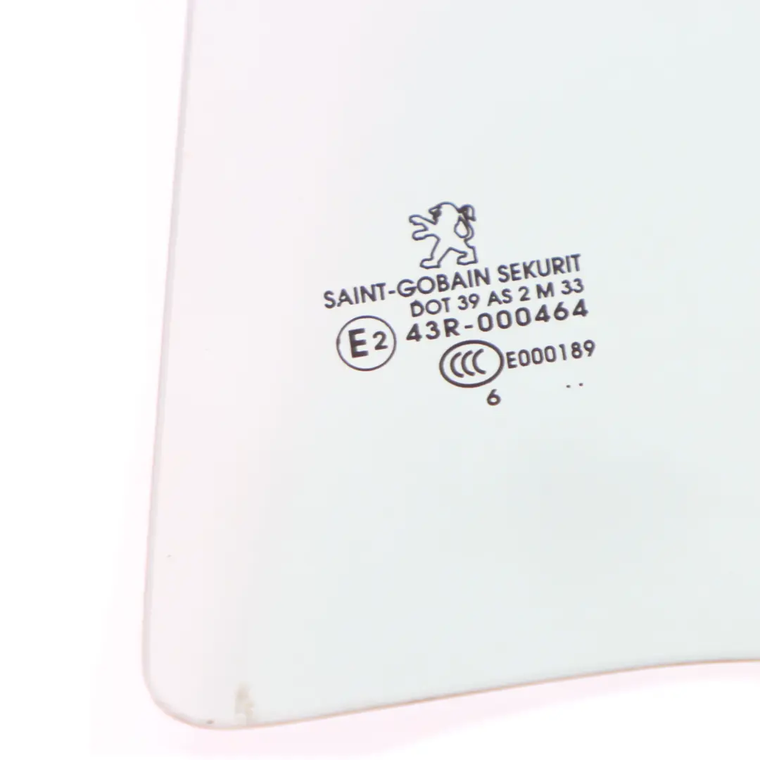 Window Glass Rear Door Left N/S Glazing Green AS2 to Peugeot 207 with Part number 9203GK Peugeot 207 Window Glass Rear Door Left N/S Glazing Green AS2 - SKU 9203GK - Part number 9203GK