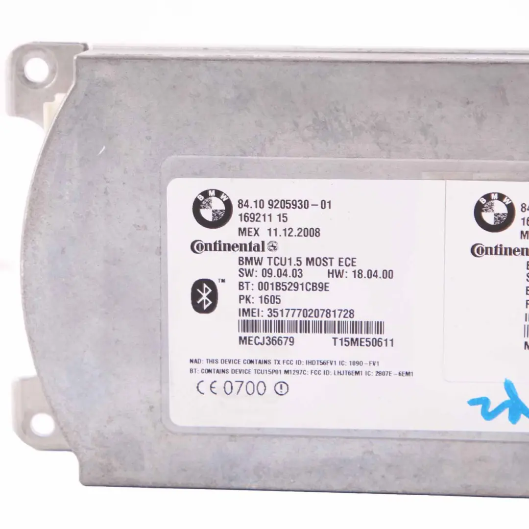 Telematics Bluetooth Control Unit Module ECU Continental to BMW X5 E70 with Part number 9205930 BMW X5 E70 Telematics Bluetooth Control Unit Module ECU Continental - SKU 9205930-1 - Part number 9205930