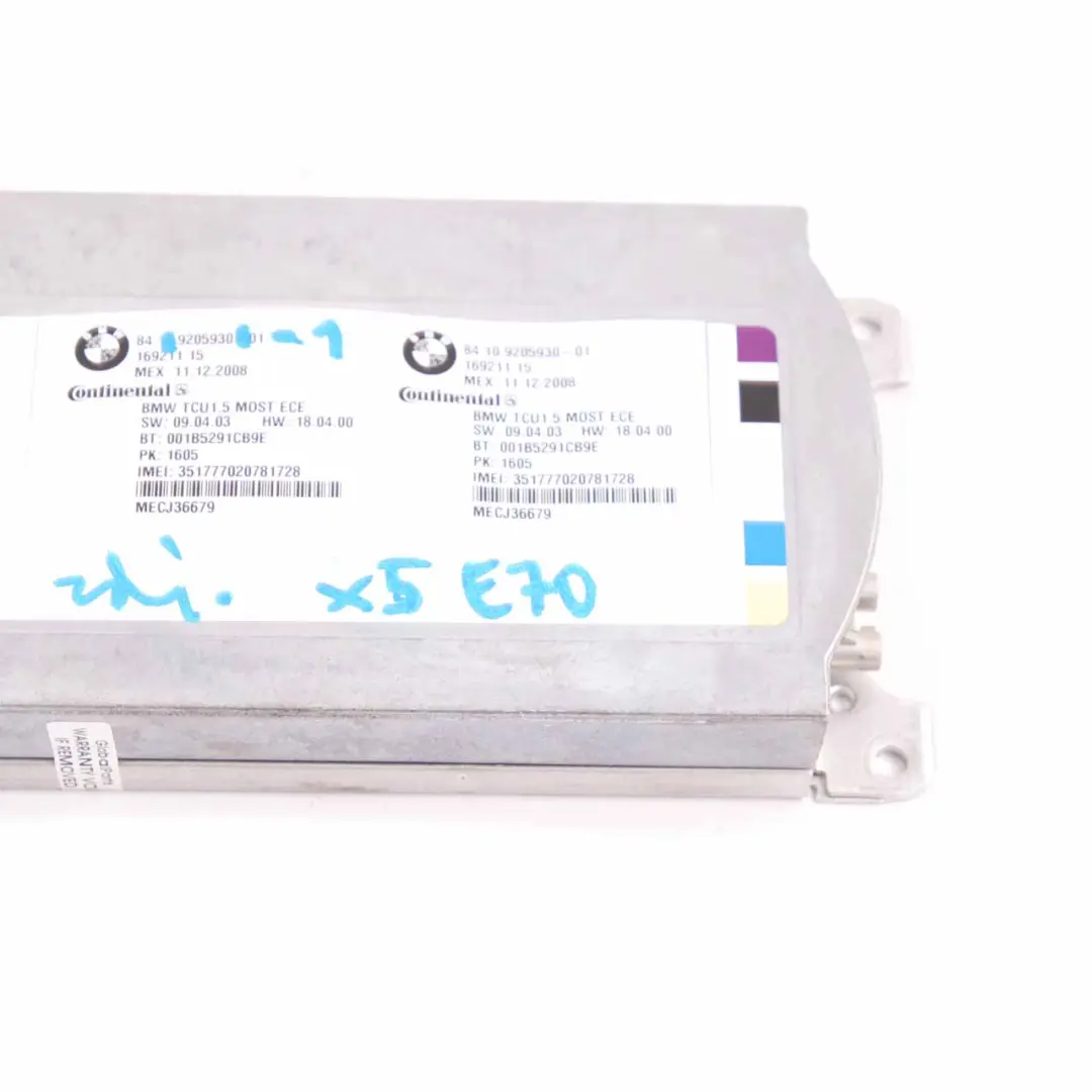 Telematik Bluetooth Steuergerät Modul ECU Continental für BMW X5 E70 mit Teilenummer 9205930 BMW X5 E70 Telematik Bluetooth Steuergerät Modul ECU Continental - SKU 9205930-1 - Teilenummer 9205930