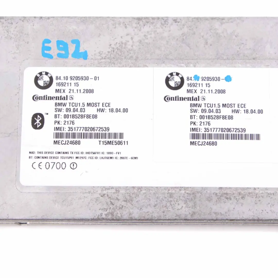 BMW E92 Telematics Bluetooth Control Unit Module - SKU 9205930 - Part number 9205930
