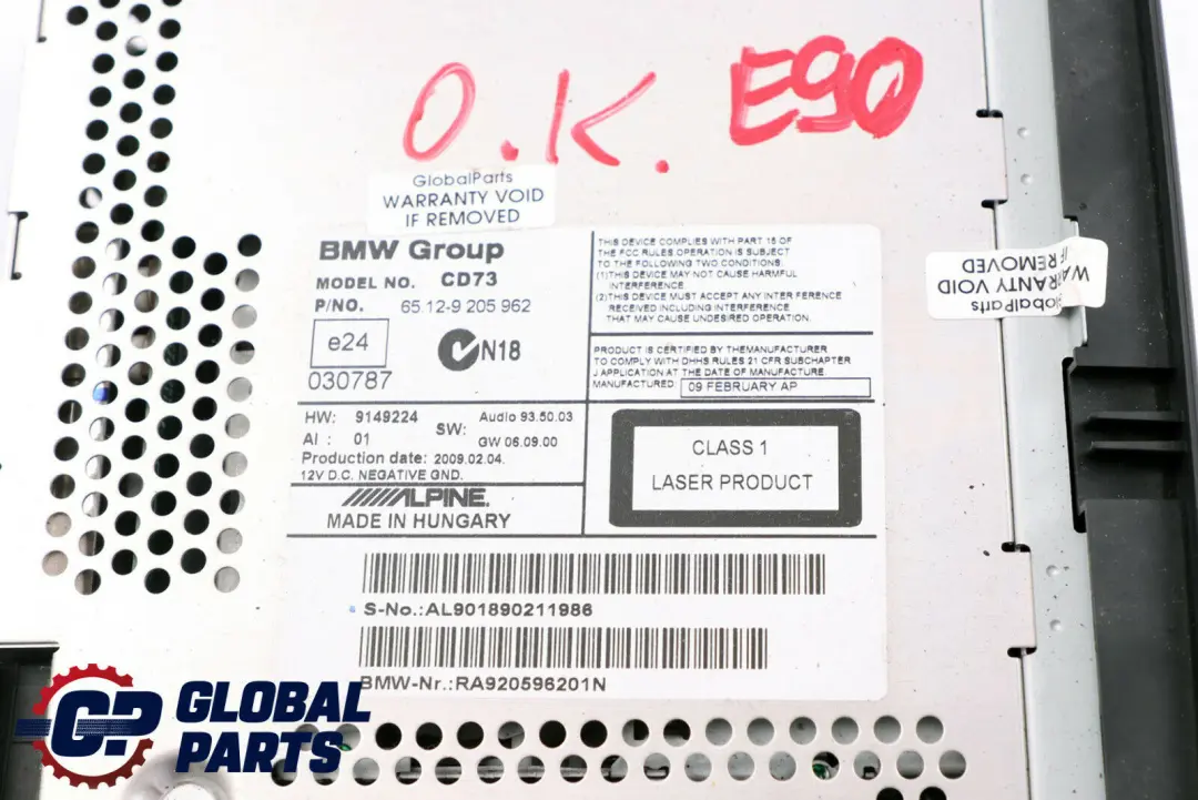  Radio Professional BMW E81 E87 E90 E91 E92 Autoradio CD Player - SKU 9205962 - Part number 9205962