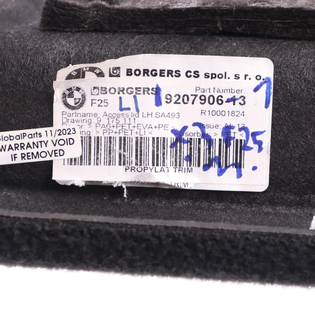 Cache rabat malle Coffre Bagages Panneau garniture gauche Noir para BMW F25 con número de pieza 9207906 BMW F25 Cache rabat malle Coffre Bagages Panneau garniture gauche Noir - SKU 9207906-1 - Número de pieza 9207906