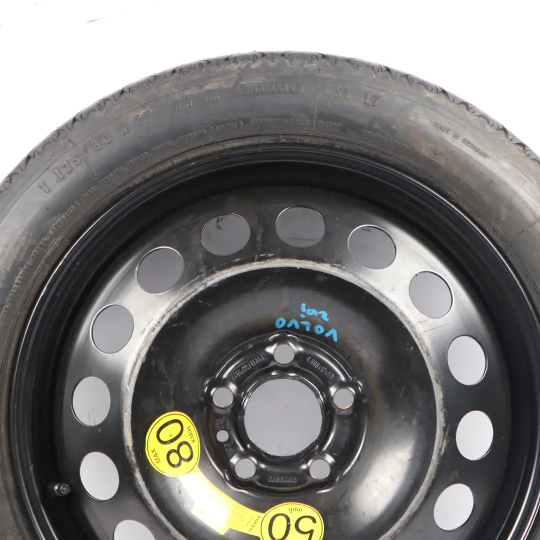 Spare Wheel Volvo S60 V70 S80 Compact Wheel Steel R17 Continental 125/80 to with Part number 9209872 Spare Wheel Volvo S60 V70 S80 Compact Wheel Steel R17 Continental 125/80 - SKU 9209872 - Part number 9209872