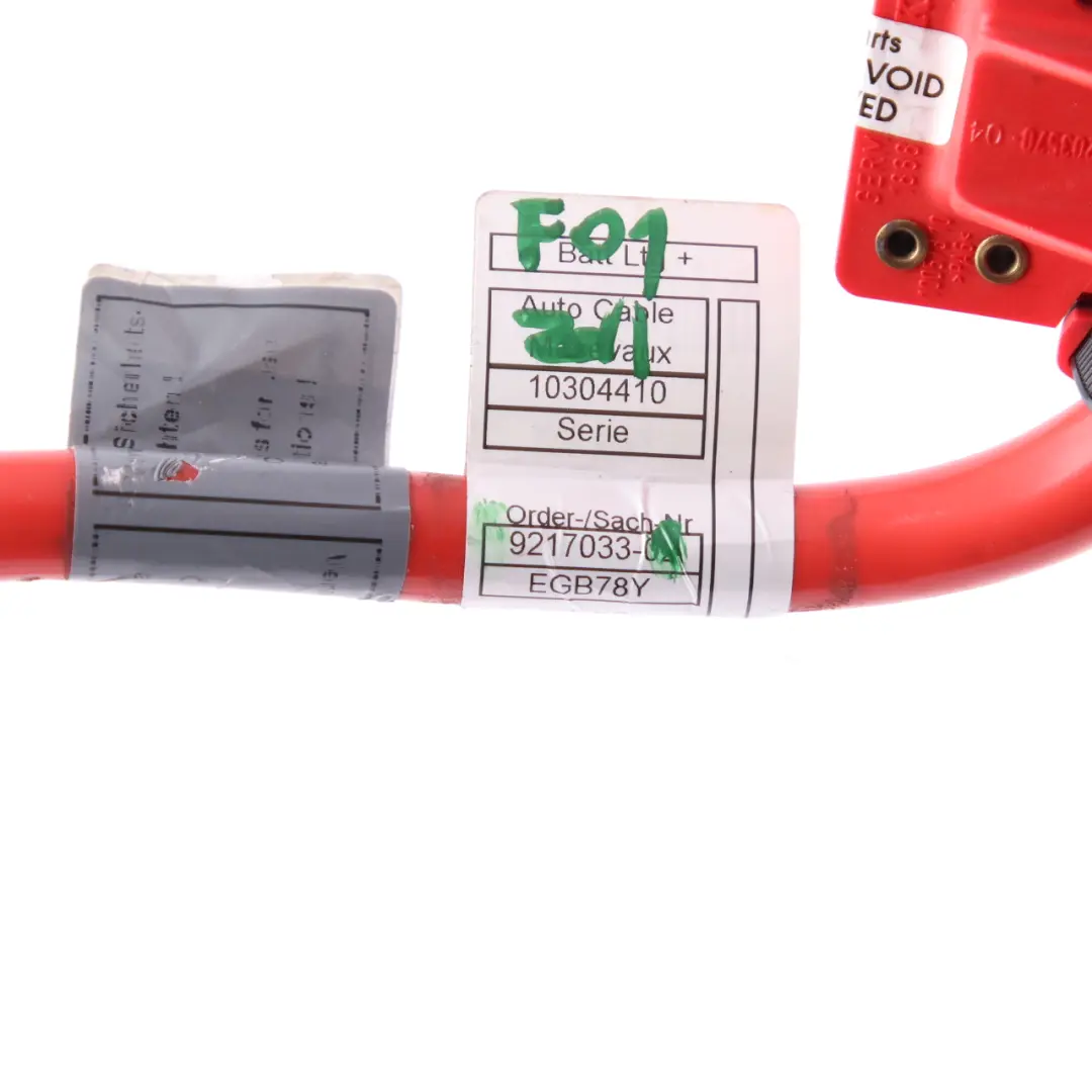 Positivo Más Polo Rojo Cable Batería para BMW F01 F02 con número de pieza 9217033 BMW F01 F02 Positivo Más Polo Rojo Cable Batería - SKU 9217033 - Número de pieza 9217033
