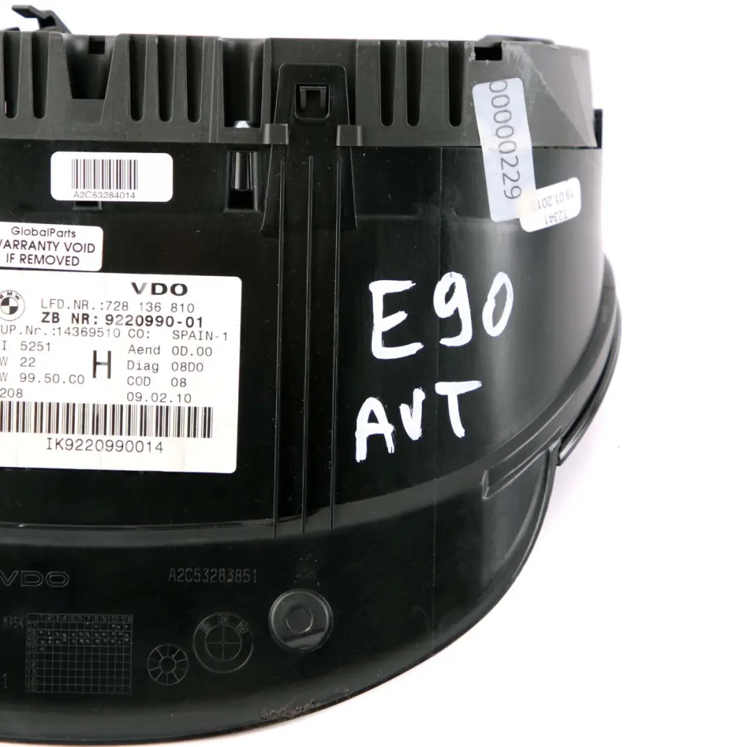 BMW 3 E90 E91 E92 Diesel Automatic Instrument Speedometer Clocks 9220990 - SKU RHD-9220990 - Part number 9316154