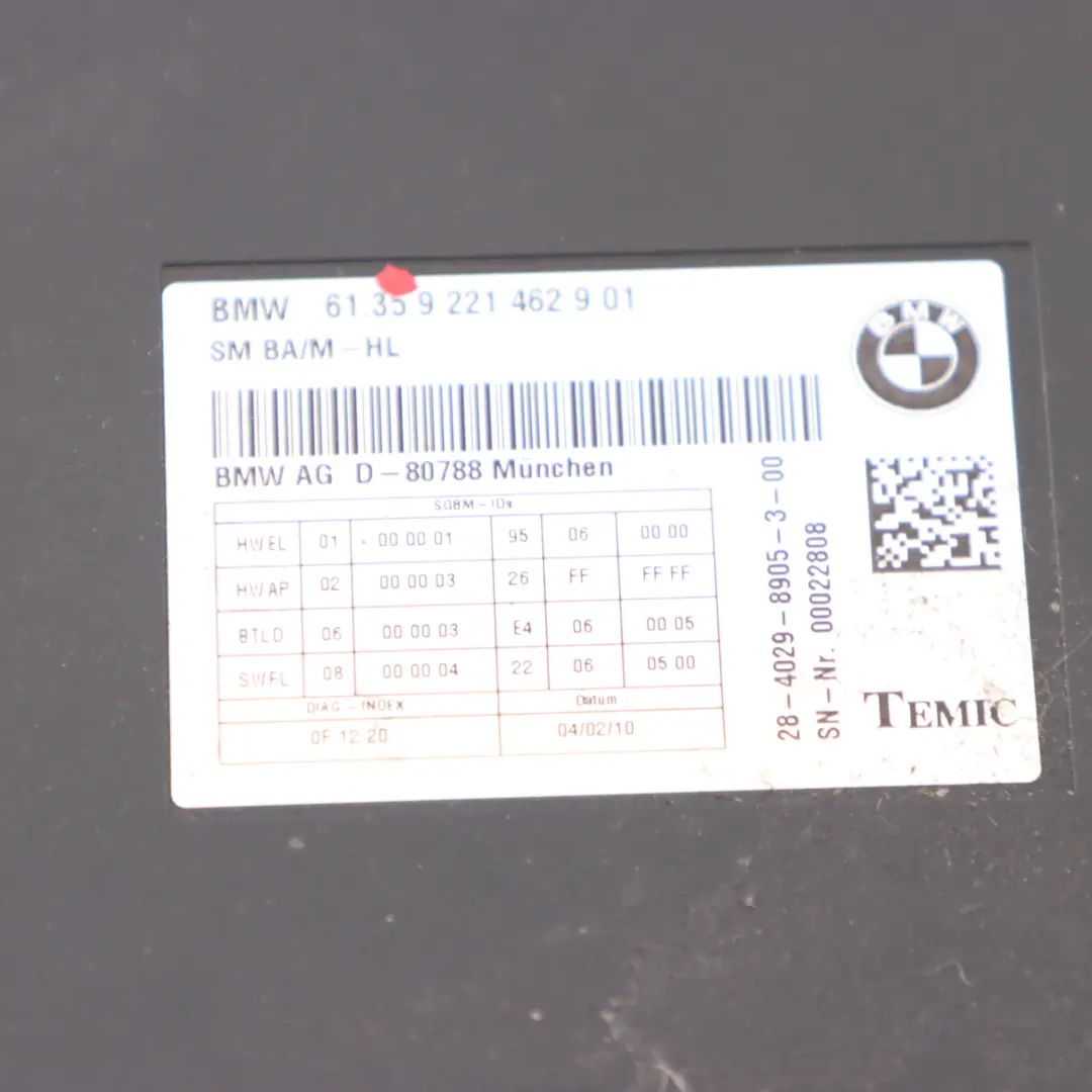 Moduł Sterownik Przedniego Lewego Fotela Temic BMW F01 - SKU 9221462 - Numer Części 9221462