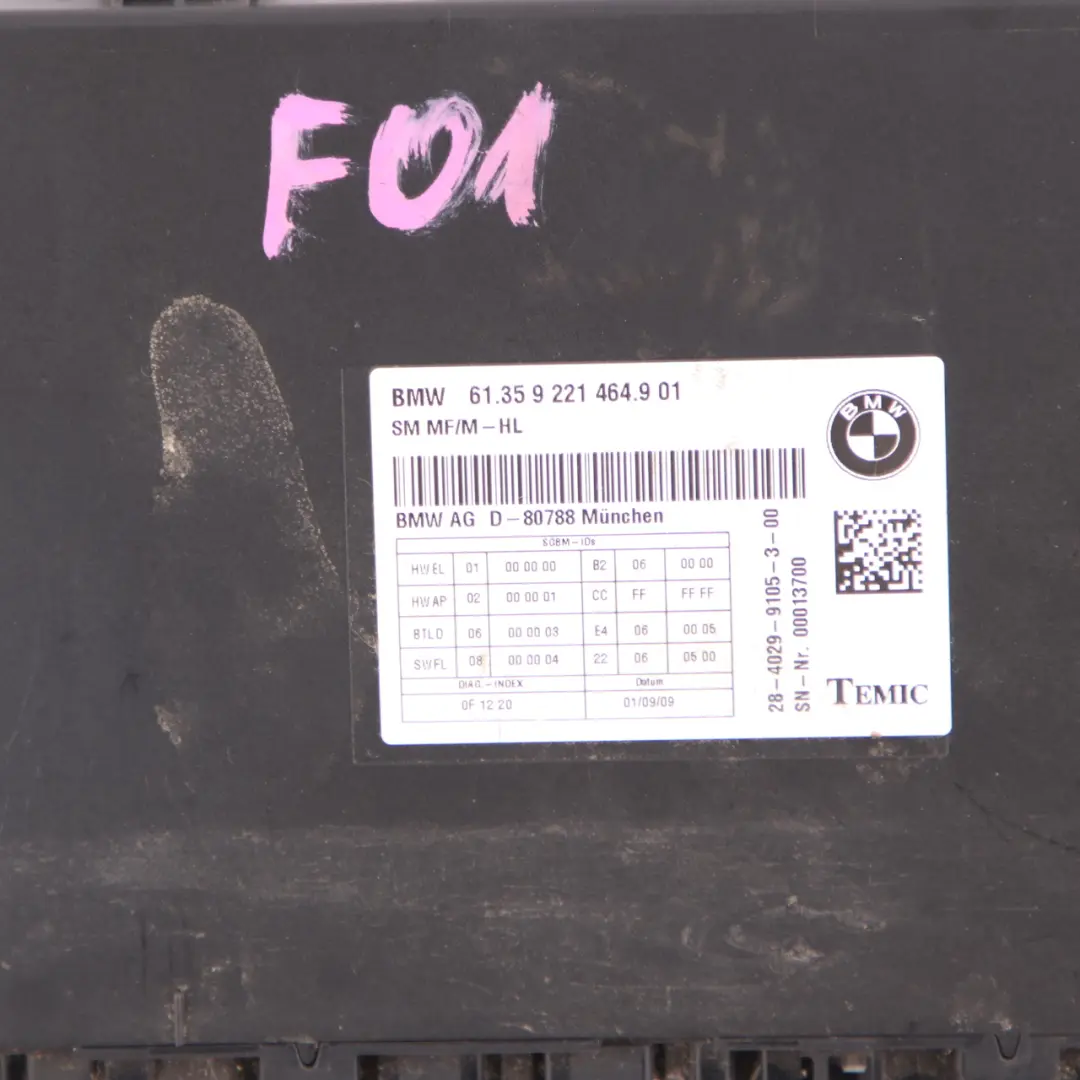 Seat Module BMW F01 Front Left Control Unit Controller SM MF/M-HL - SKU 9221464 - Part number 9221464