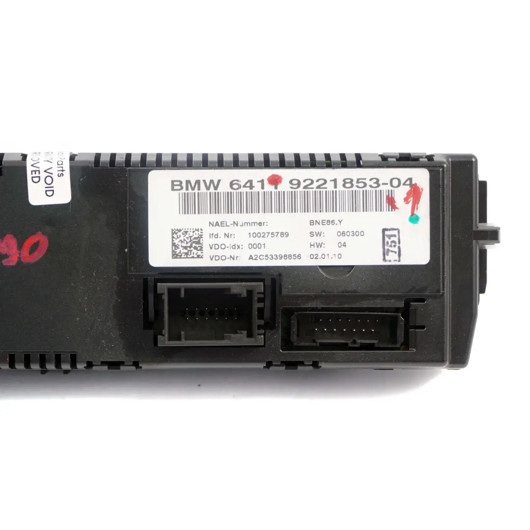 BMW E81 E87 E90 E91 E92 Automatic Air Conditioning Control - SKU 9221853-1 - Part number 9221853