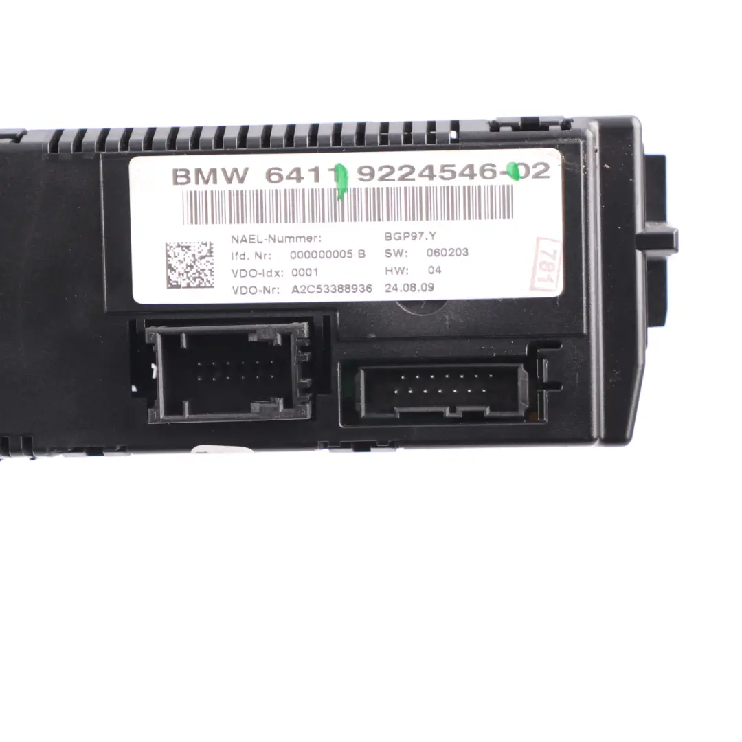 Heater Air Conditioning A/C Climate Control Panel to BMW E92 E93 Automatic with Part number 9224546 BMW E92 E93 Automatic Heater Air Conditioning A/C Climate Control Panel - SKU 9224546 - Part number 9224546
