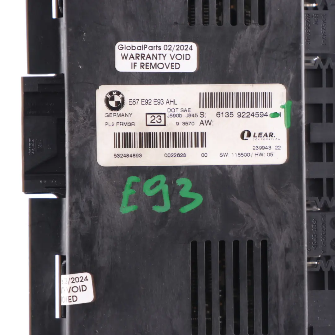 BMW E93 Modulo Unità Controllo Luci Centralina Pedaliera FRM3R PL2 Lear - SKU 9224594-1 - Numero di parte 9224594