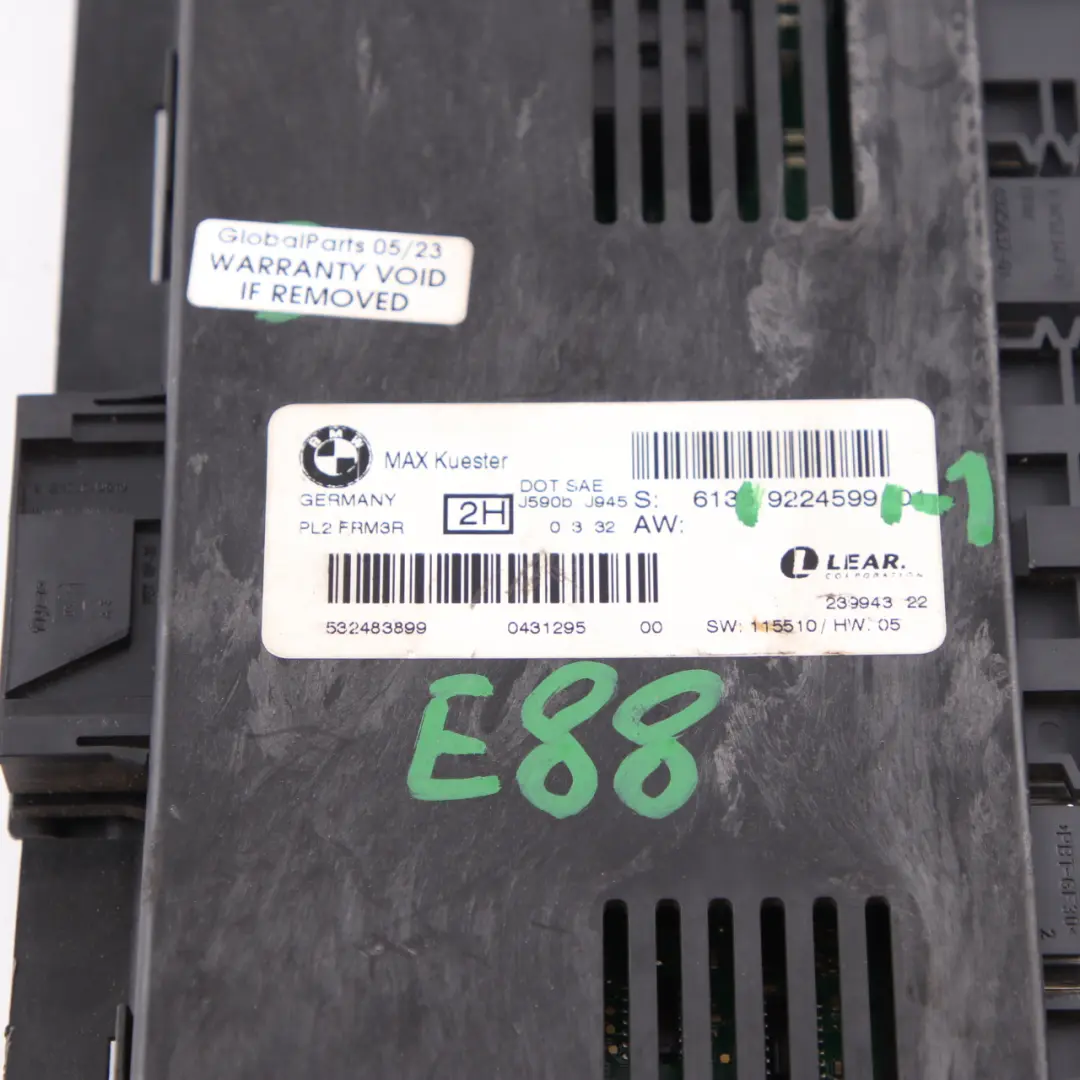 Footwell ECU Light Control Unit Module MAX Kuester FRM3R PL2 to BMW E88 with Part number 9224599 BMW E88 Footwell ECU Light Control Unit Module MAX Kuester FRM3R PL2 - SKU 9224599-1 - Part number 9224599