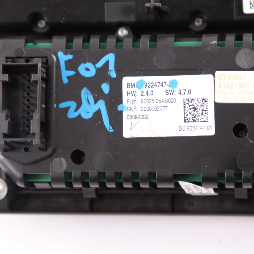 Conditioning Panel BMW F01 F02 Radio A/C Switch Control Unit to Air with Part number 9224747 Air Conditioning Panel BMW F01 F02 Radio A/C Switch Control Unit - SKU 9224747 - Part number 9224747