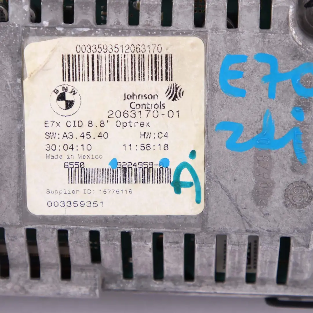 Dashboard Monitor BMW X5 X6 E70 E71 Onboard Display Screen 8,8" to with Part number 9224959 Dashboard Monitor BMW X5 X6 E70 E71 Onboard Display Screen 8,8" - SKU 9224959 - Part number 9224959