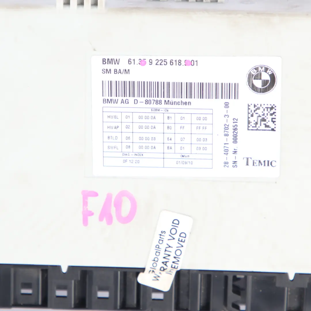 Control Unit BMW F01 F10 Module ECU Electronic Module Memory to Seat with Part number 9225618 Seat Control Unit BMW F01 F10 Module ECU Electronic Module Memory - SKU 9225618 - Part number 9225618