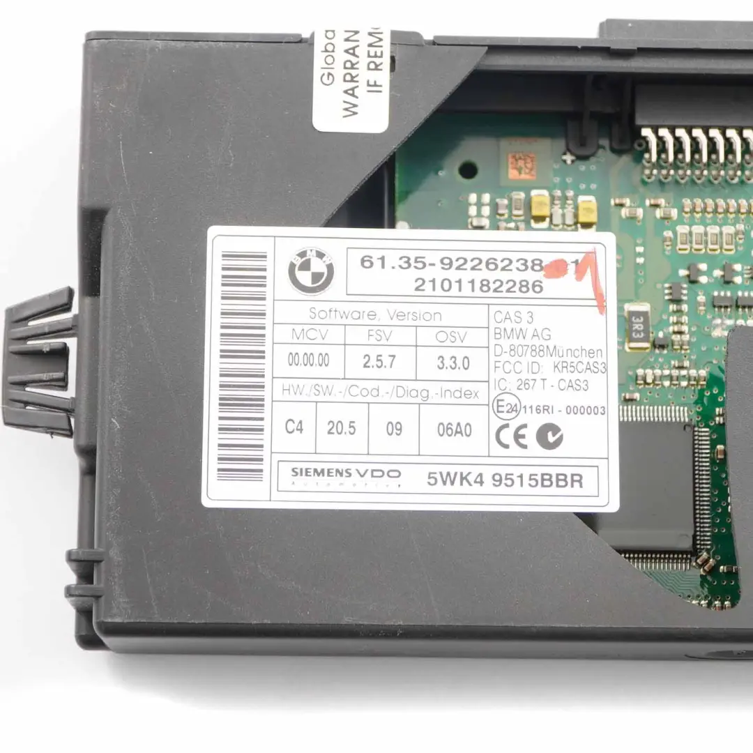 CAS 3 ECU Unité contrôle Module lecture clés pour BMW E60 E87 E90 E91 E92 à propos du numéro de pièce 9226238 BMW E60 E87 E90 E91 E92 CAS 3 ECU Unité contrôle Module lecture clés - SKU 9226238-1 - Numéro de pièce 9226238