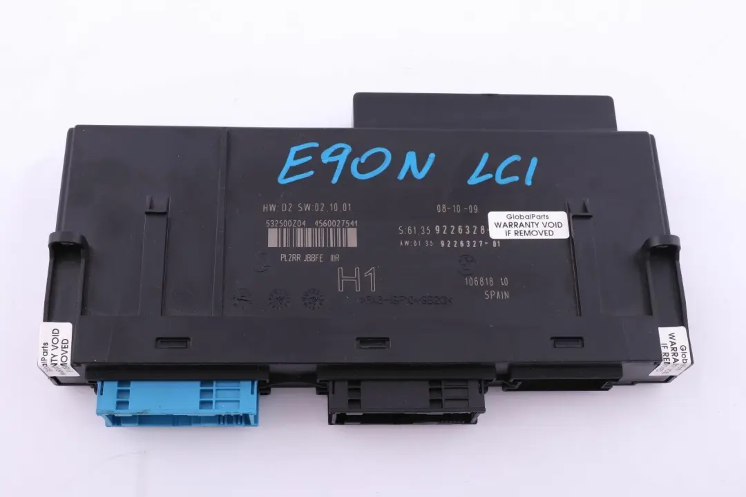 Módulo control carrocería Caja conexiones H1 PL2RR JBBFE IIIR para BMW E90 con número de pieza 9226328 BMW E90 Módulo control carrocería Caja conexiones H1 PL2RR JBBFE IIIR - SKU 9226328 - Número de pieza 9226328