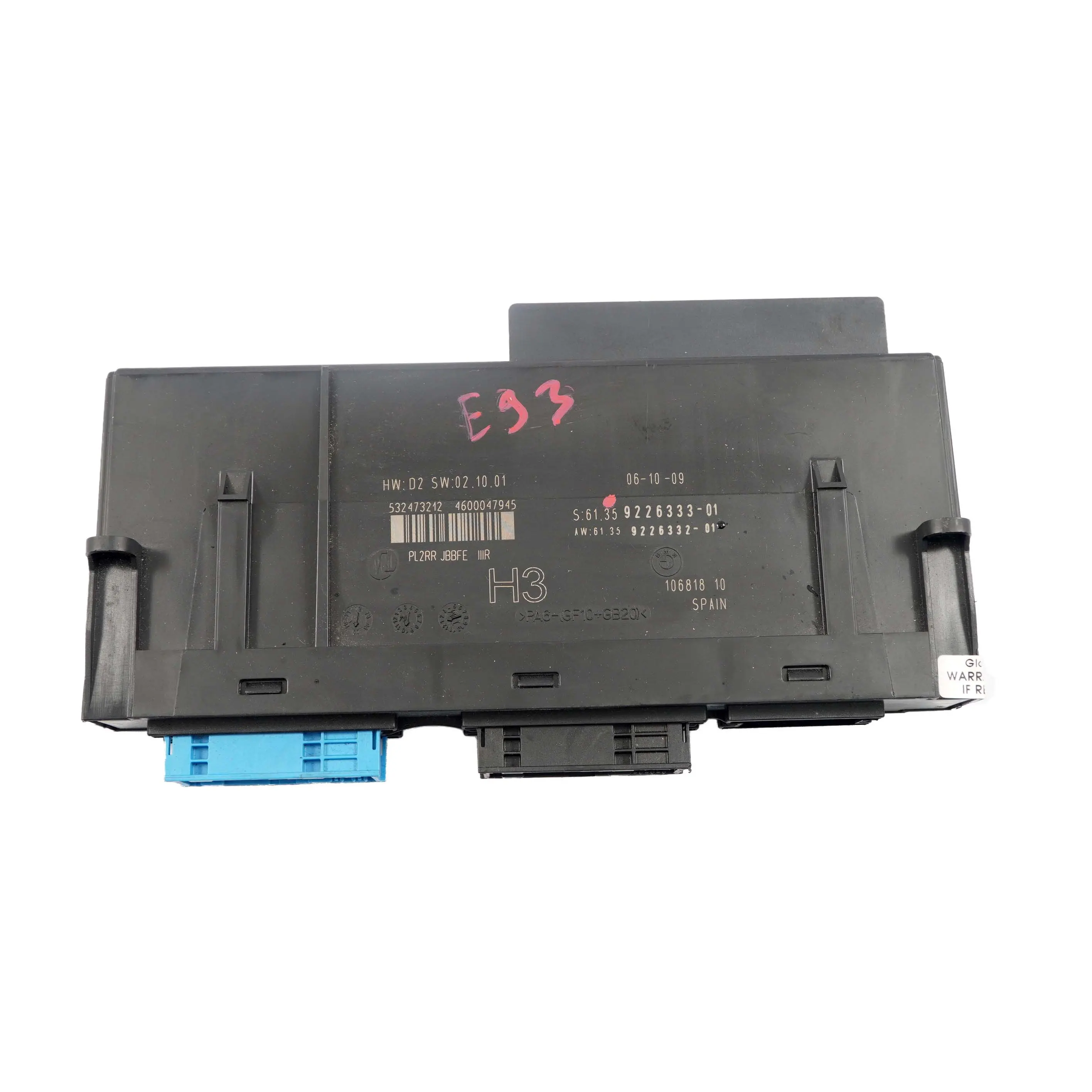 BMW E93 ECU Módulo de Control Cuerpo H3 Caja Conexiones PL2RR JBBFE IIIR 9226333