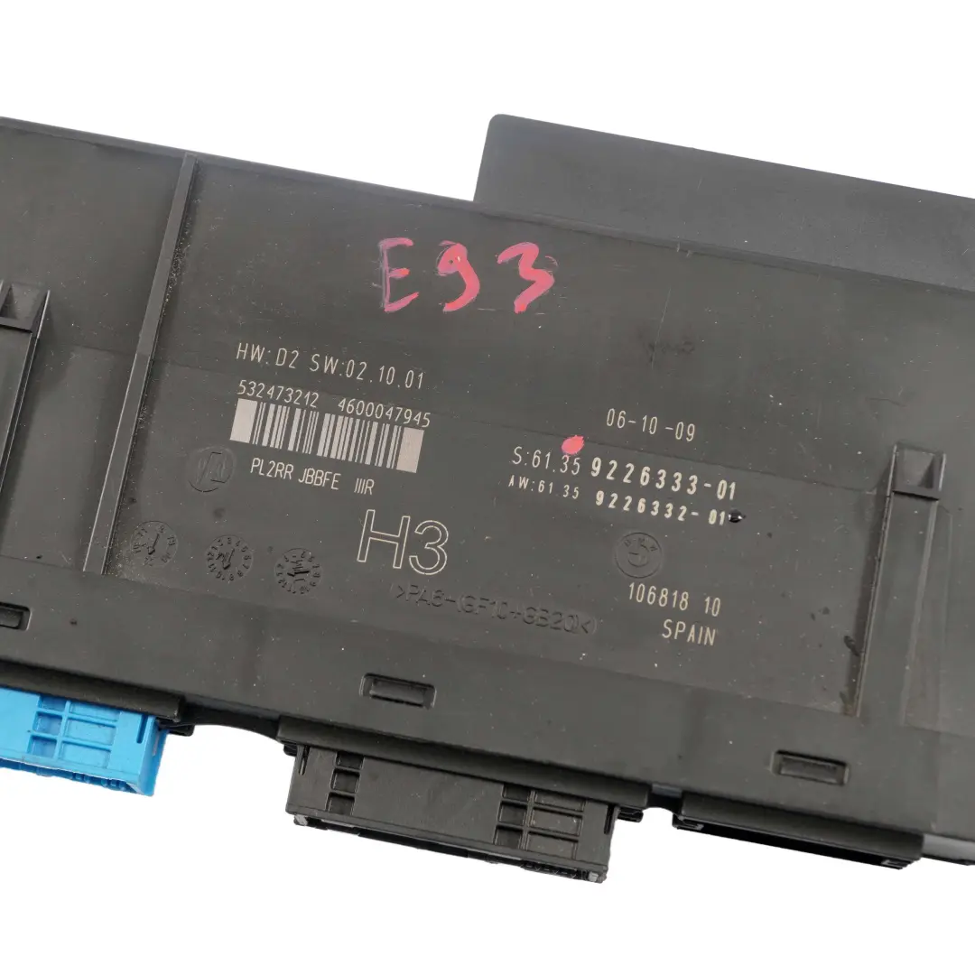 BMW E93 ECU Body Control Module H3 Junction Box PL2RR JBBFE IIIR - SKU 9226333 - Part number 9226333