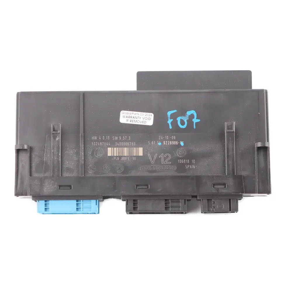 Body Control Module Electronic Junction Box JBBFE 3 PL6 V12 to BMW F07 GT with Part number 9226906 BMW F07 GT Body Control Module Electronic Junction Box JBBFE 3 PL6 V12 - SKU 9226906 - Part number 9226906