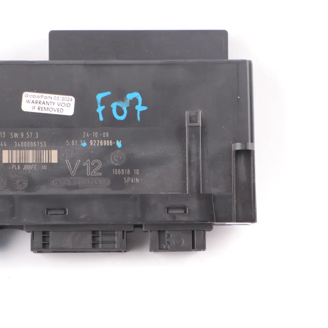 Body Control Module Electronic Junction Box JBBFE 3 PL6 V12 to BMW F07 GT with Part number 9226906 BMW F07 GT Body Control Module Electronic Junction Box JBBFE 3 PL6 V12 - SKU 9226906 - Part number 9226906